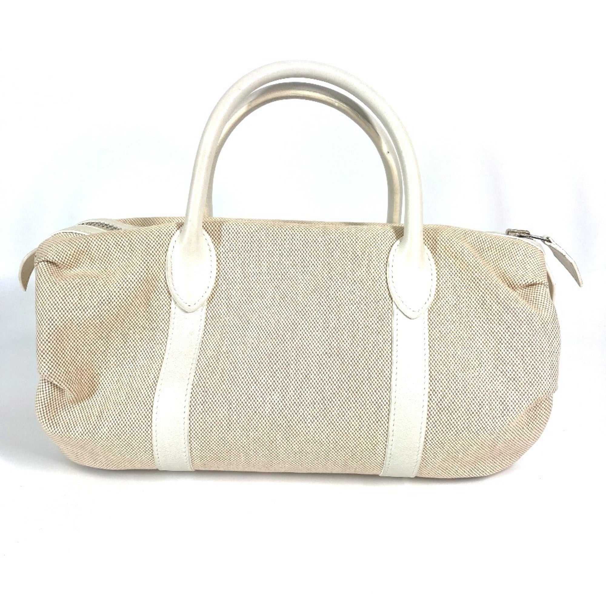 Hermes Beige White Toile H Boston Bag Handbag (Pre-Owned)