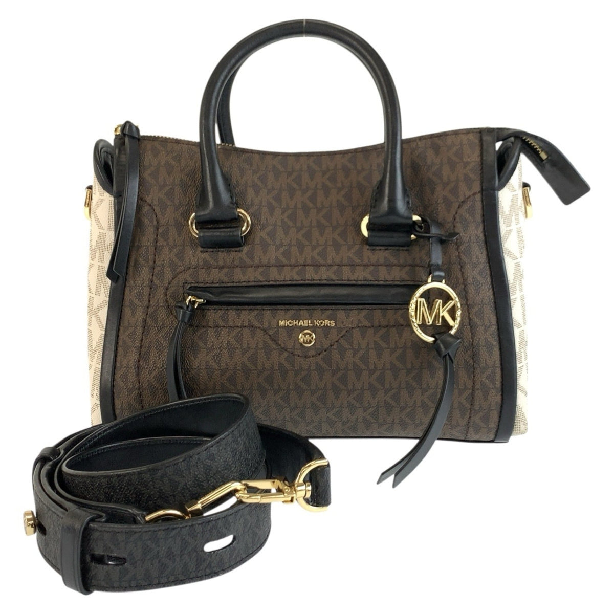 Michael Kors Black Brown White Pvc Handbag Shoulder Bag (Pre-Owned)