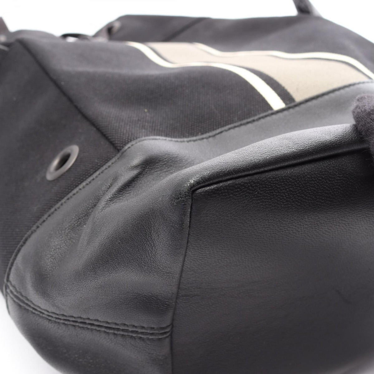 Bottega Veneta Black Gray White Canvas Leather Backpack Handbag (Pre-Owned)