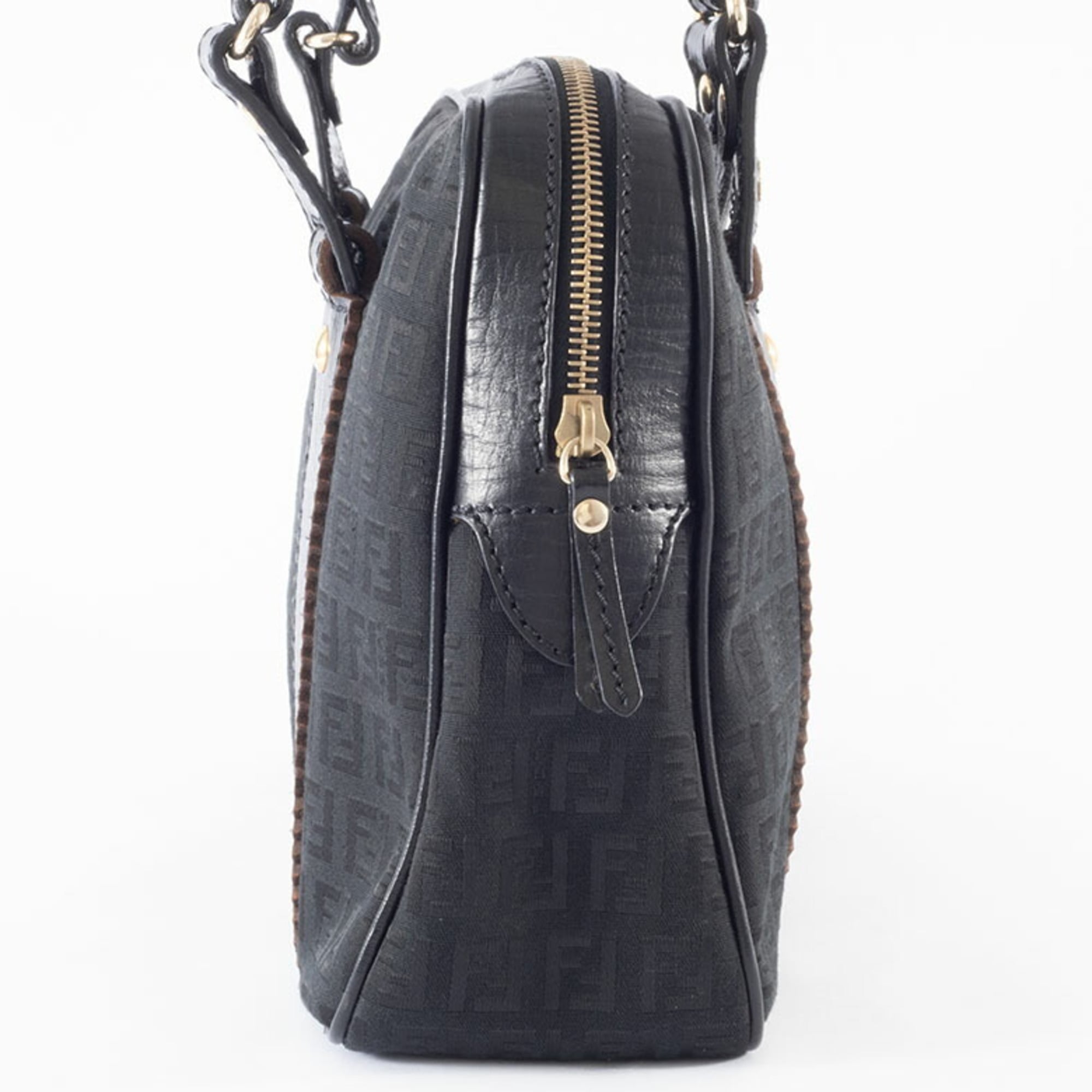 Fendi Zucca Black Canvas Leather Handbag (Pre-Owned)