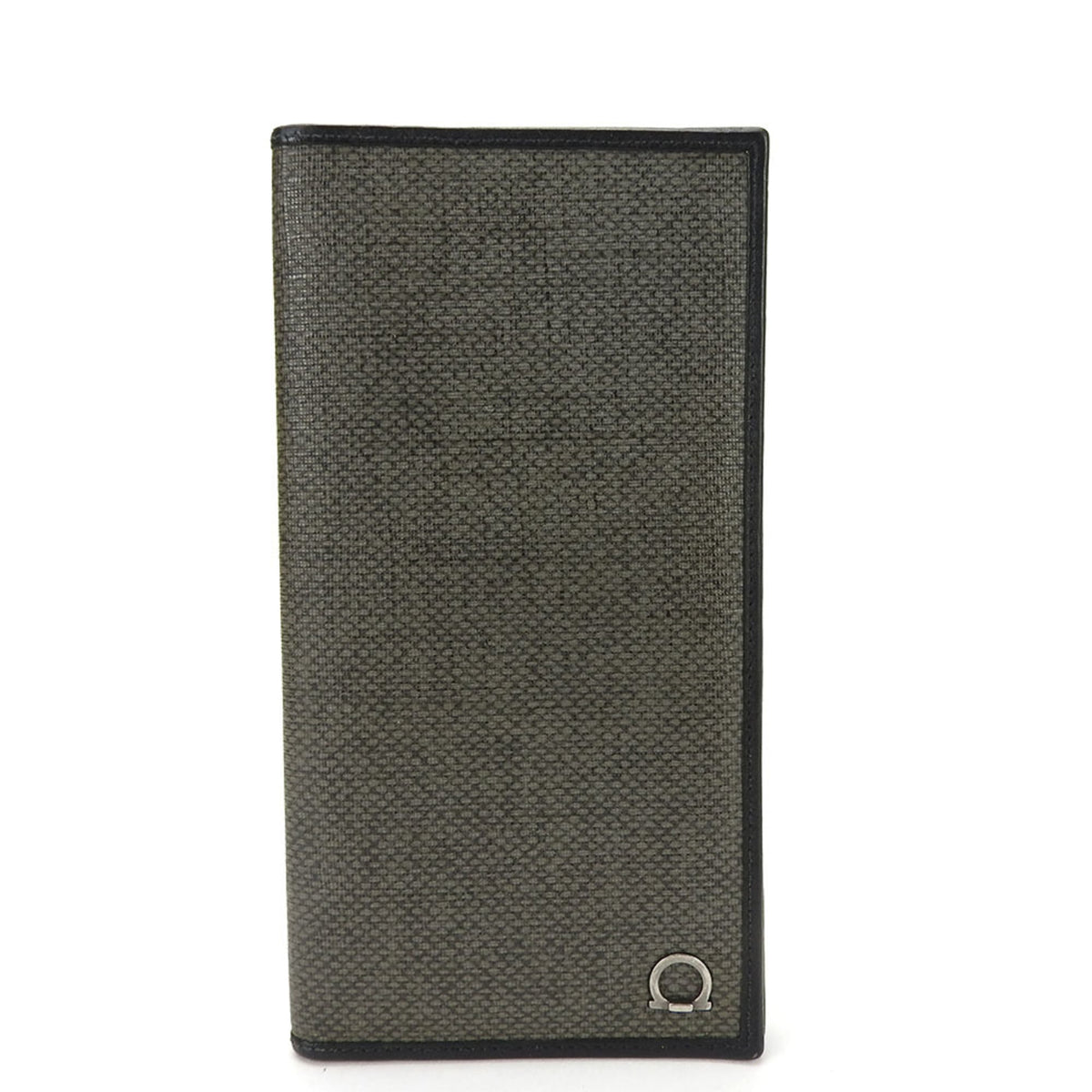 Salvatore Ferragamo Gancini Black Gray Pvc Leather Long Wallet (Bi-Fold) (Pre-Owned)