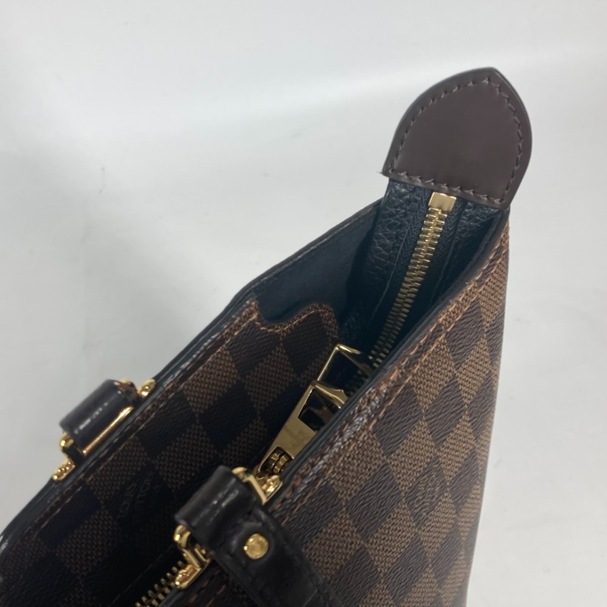 Louis Vuitton Black Brown Damier Canvas Leather Shoulder Bag Tote Bag (Pre-Owned)