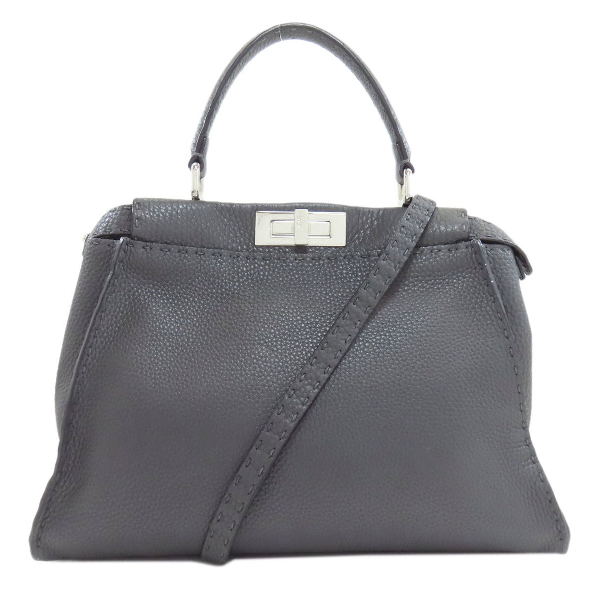 Fendi Peekaboo Gray Leather Handbag (Pre-Owned)