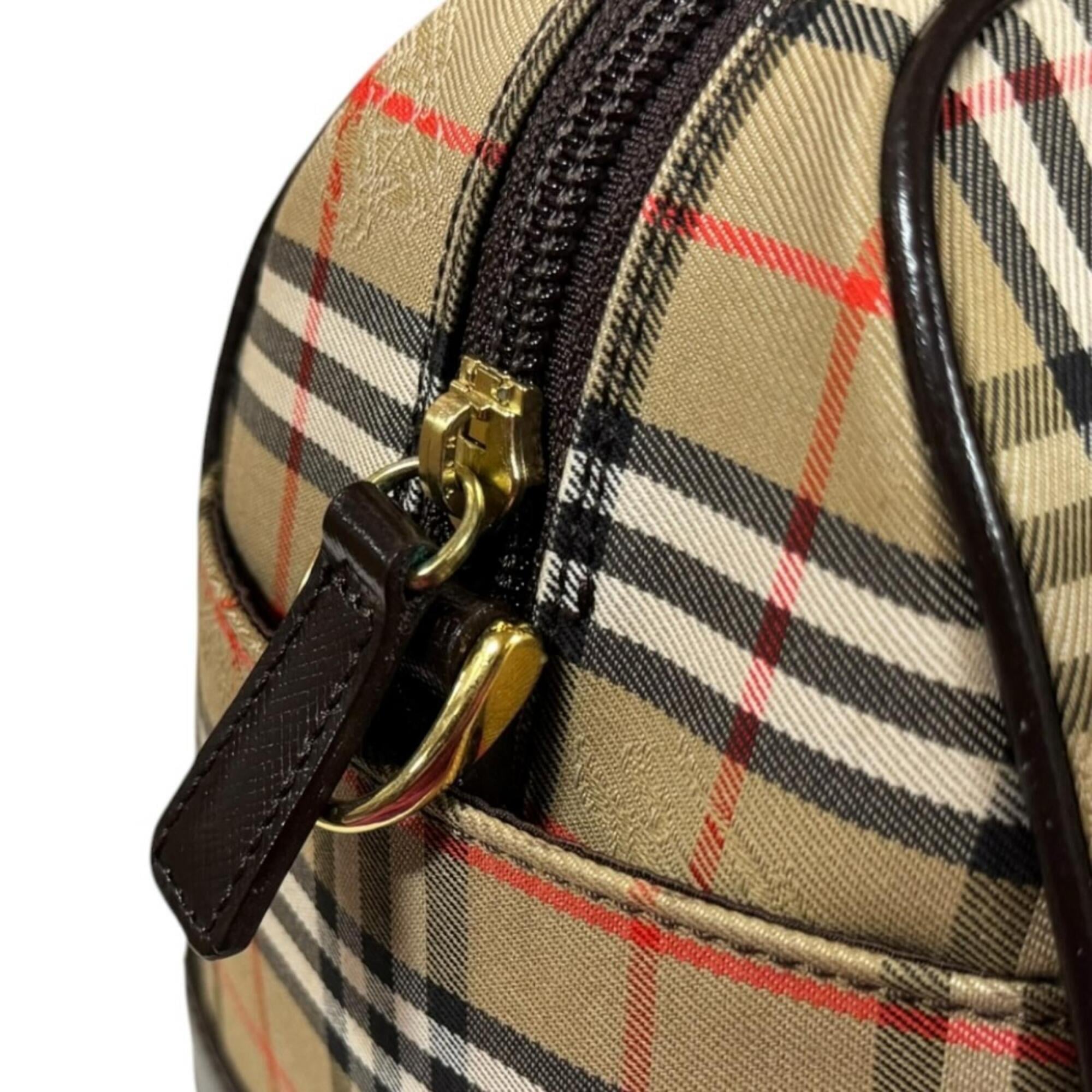 Burberry Beige Brown Canvas Leather Boston Bag Shoulder Bag (Pre-Owned)