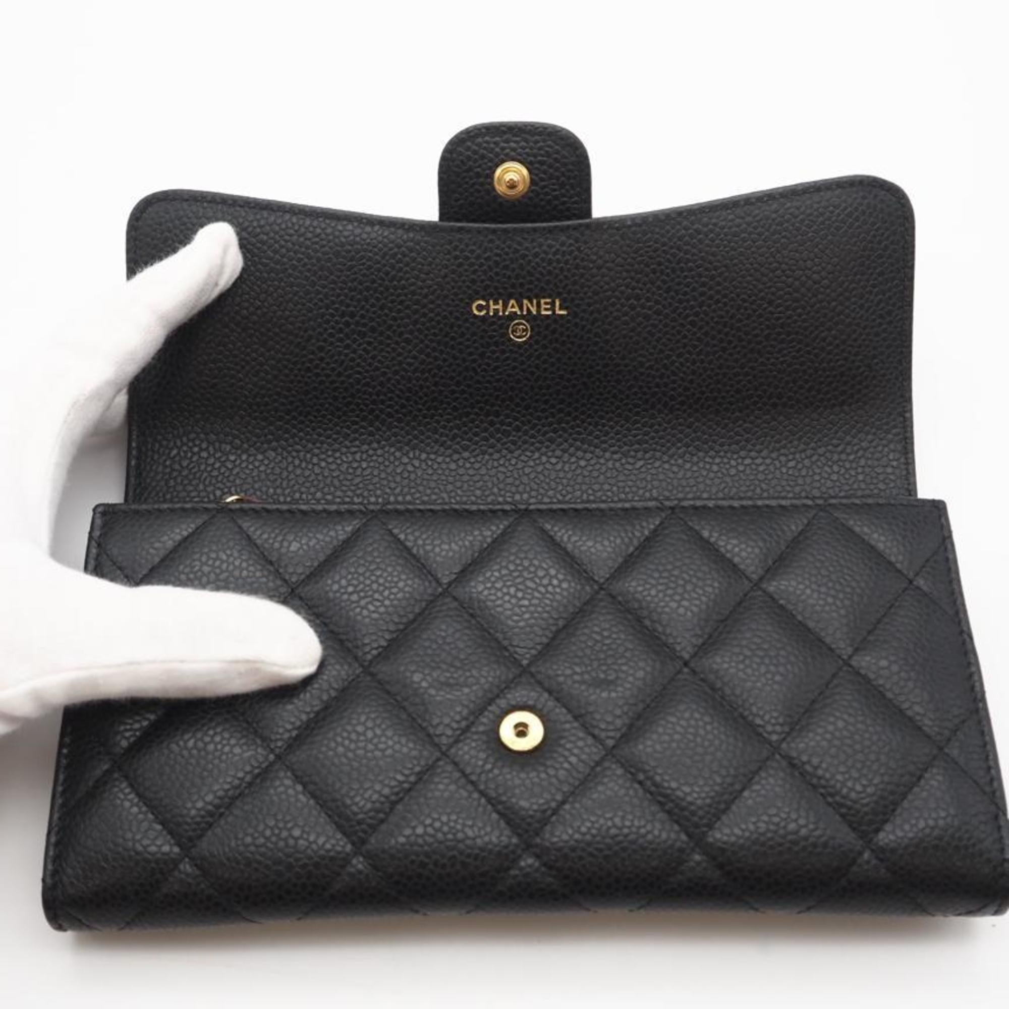 Chanel Black Bordeaux Grained Calfskin Long Wallet (Tri-Fold) (Pre-Owned)