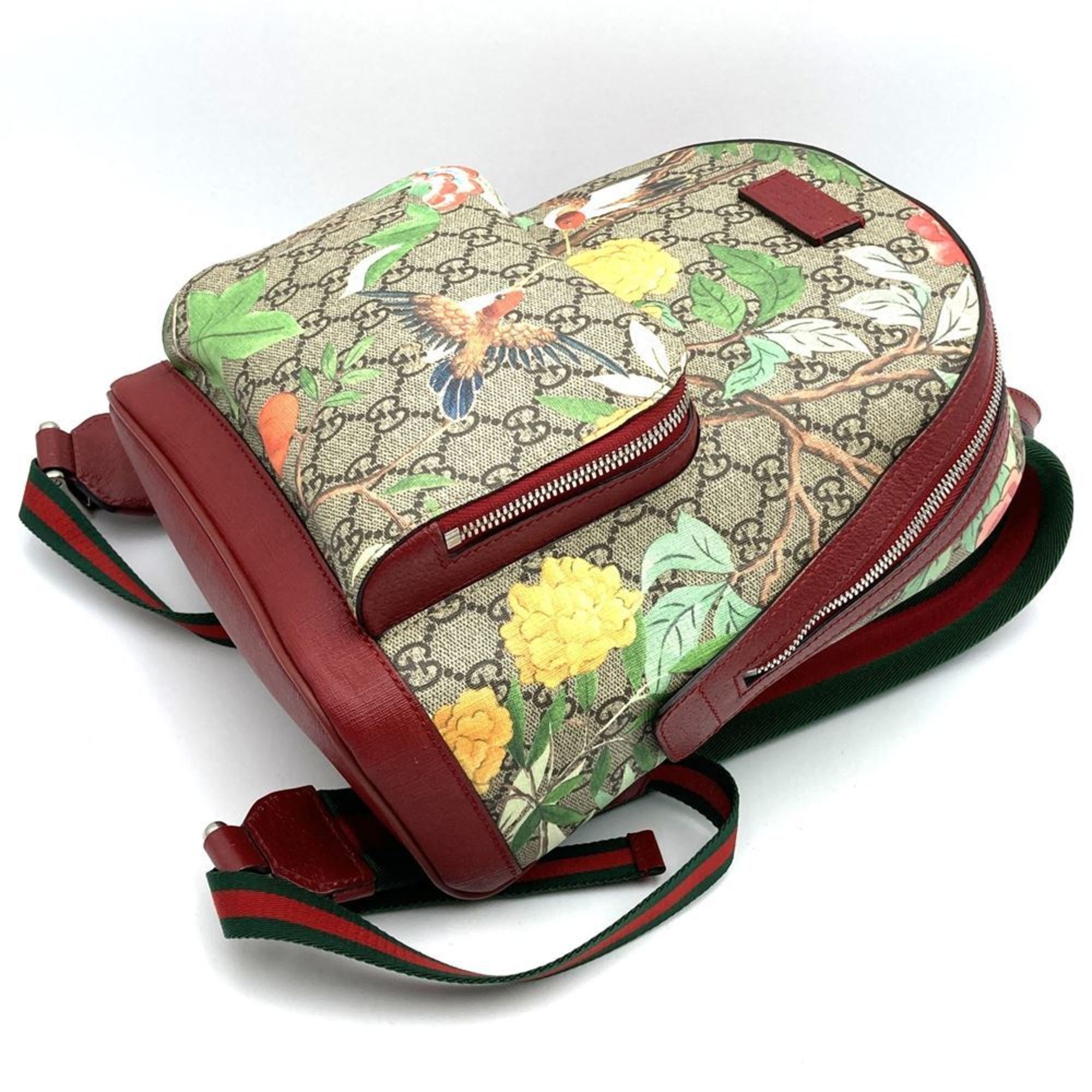 Gucci Green Multi-Color Red Color Yellow Gg Supreme Canvas Leather Backpack (Pre-Owned)