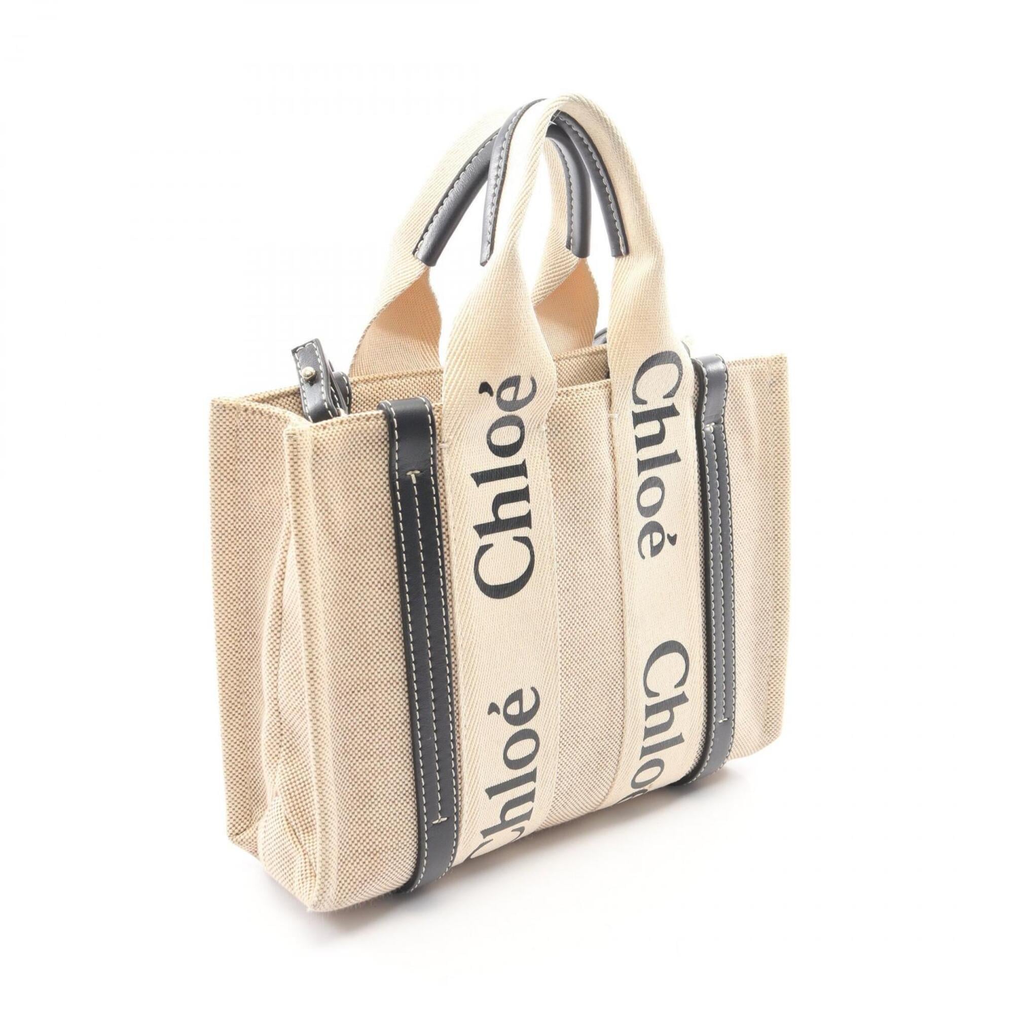 Chloé Beige Black Canvas Leather Handbag Tote Bag (Pre-Owned)