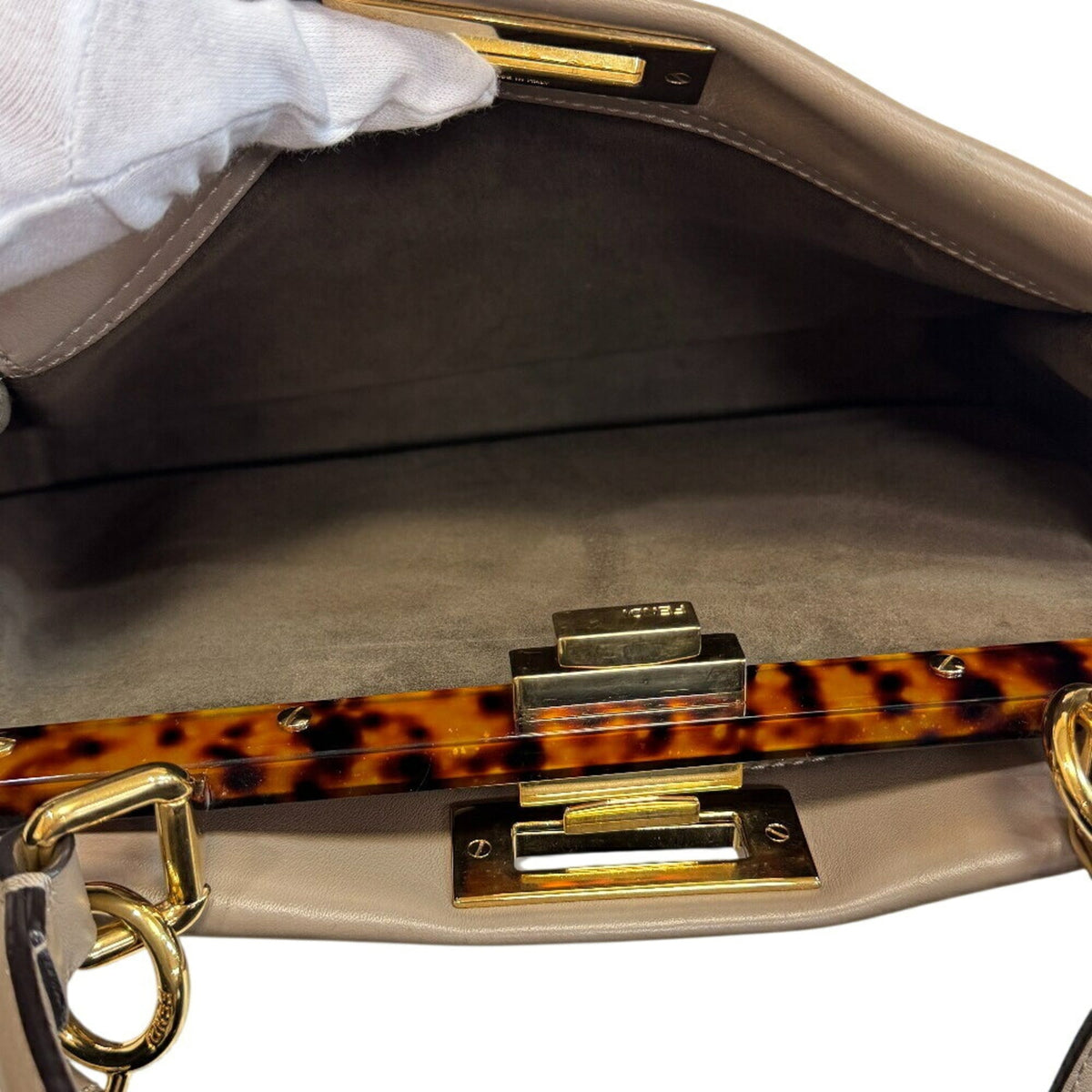Fendi Gray Leather Handbag Shoulder Bag (Pre-Owned)