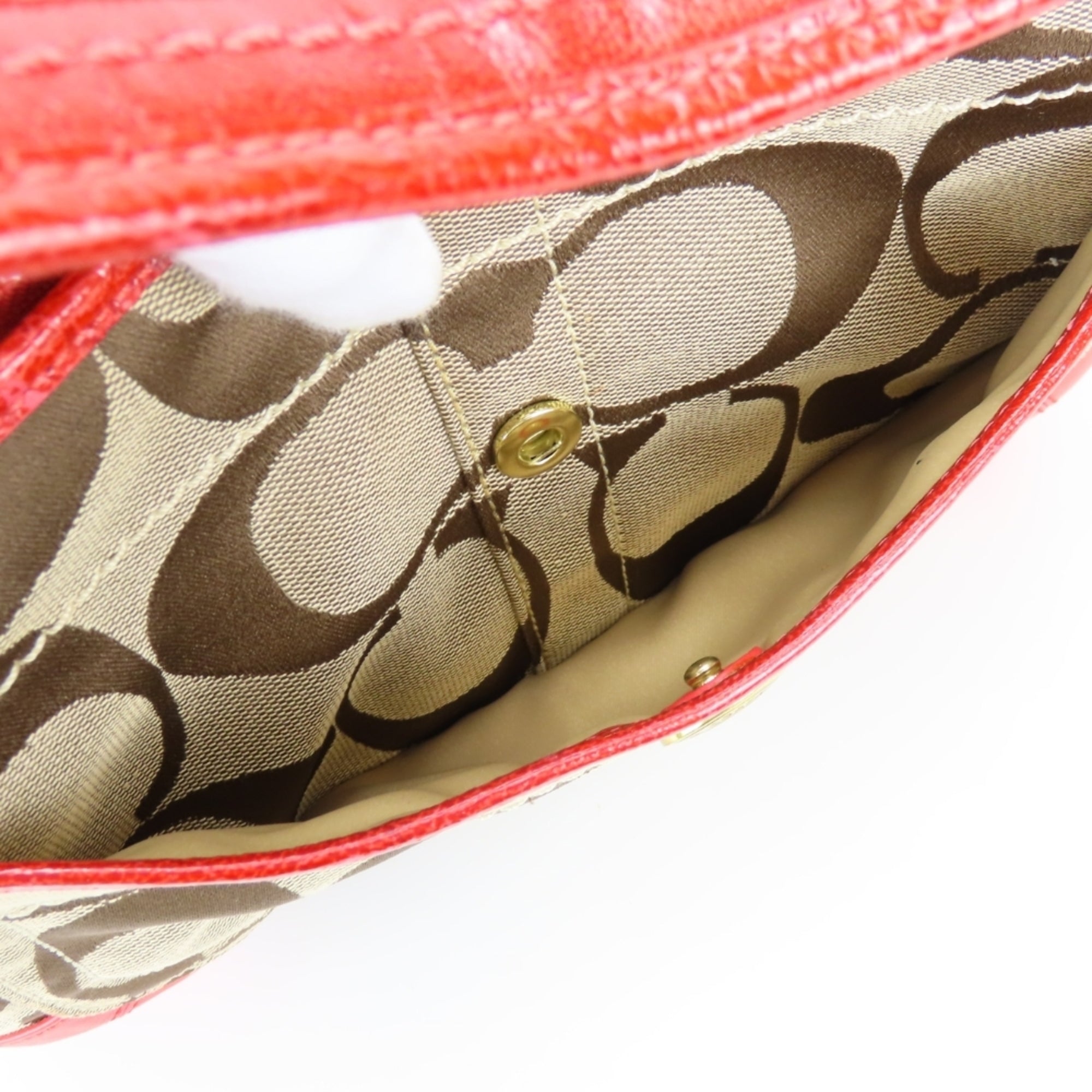 Coach Signature Beige Pink Red Color Canvas Leather Shoulder Bag (Pre-Owned)
