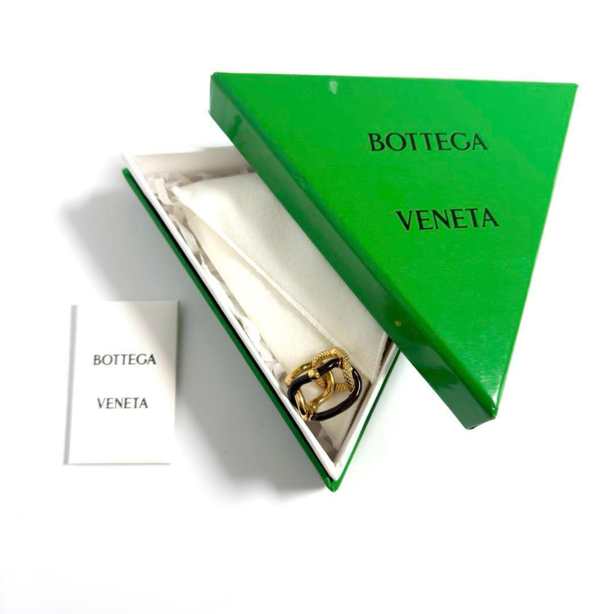 Bottega Veneta Gold Brown Silver 925 Band Ring (Pre-Owned)