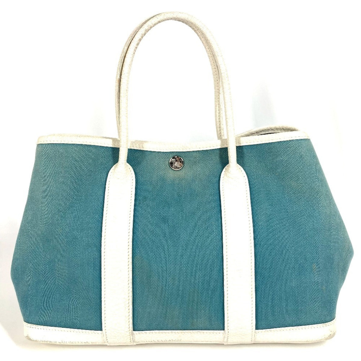 Hermes Blue White Toile Officier Handbag Tote Bag (Pre-Owned)
