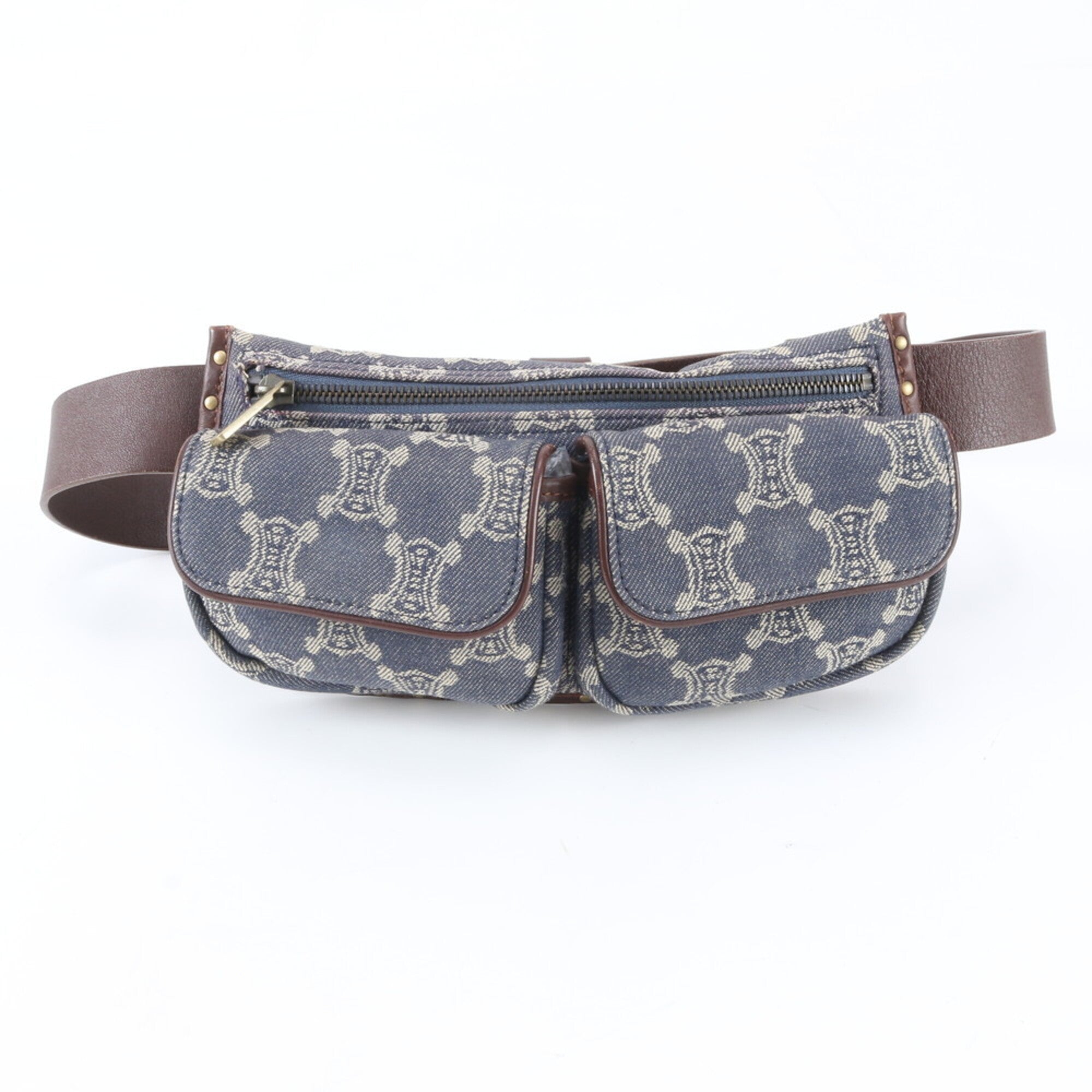 Celine Blue Brown Leather Pouch Sling Bag (Pre-Owned)