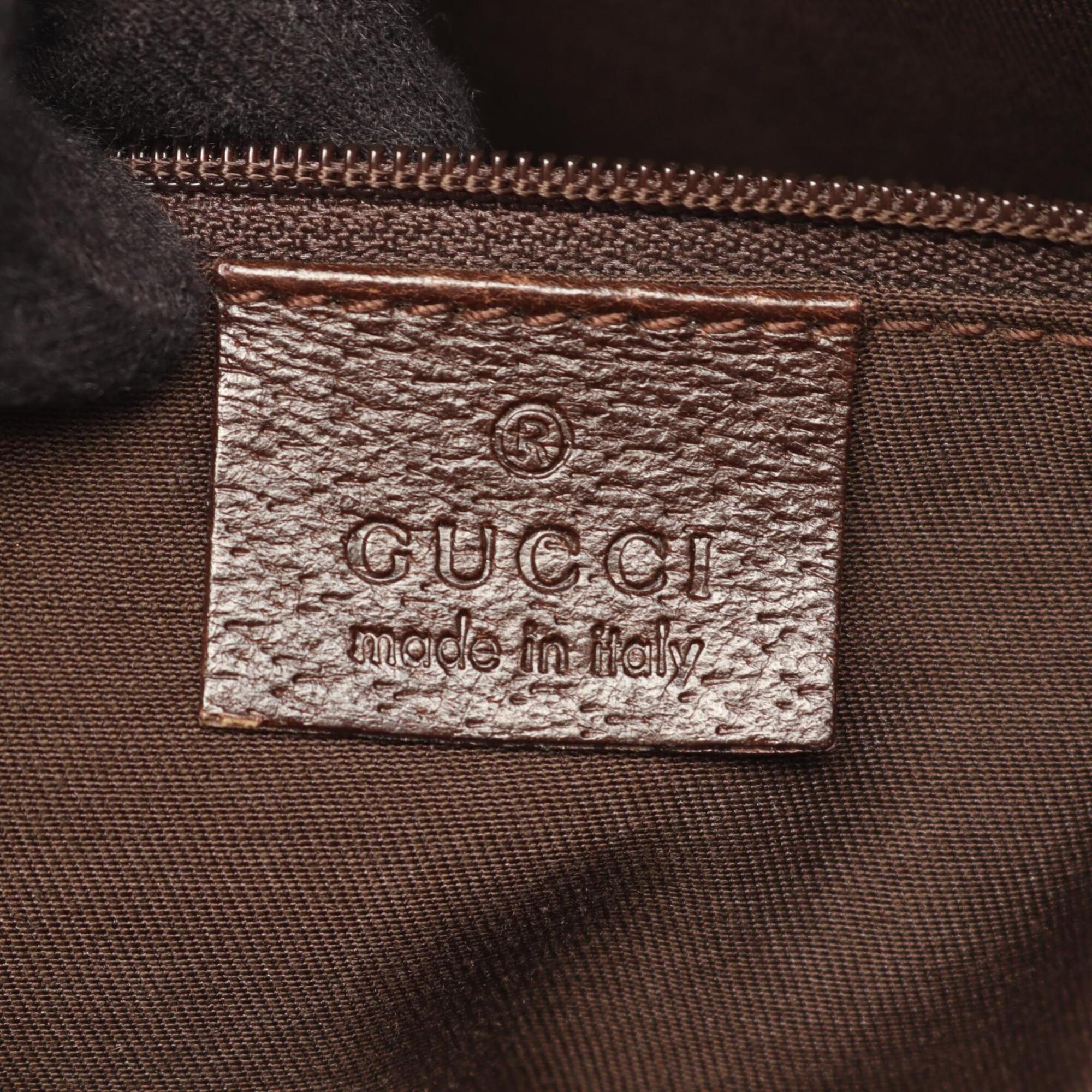 Gucci Beige Brown Leather Canvas Handbag Shoulder Bag (Pre-Owned)