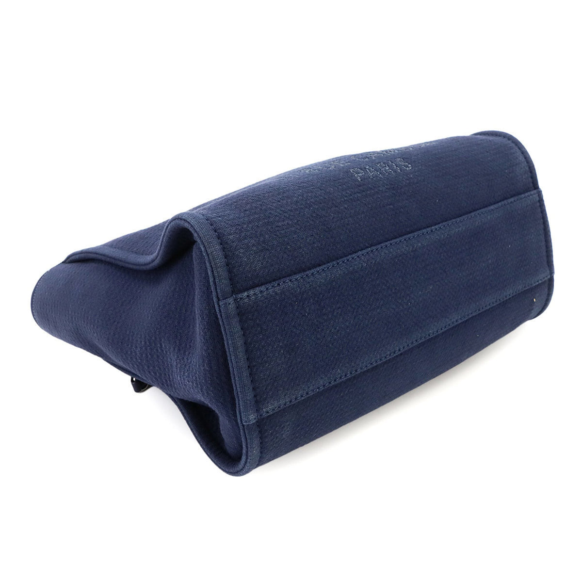 Chanel Navy Canvas Leather Handbag Tote Bag (Pre-Owned)