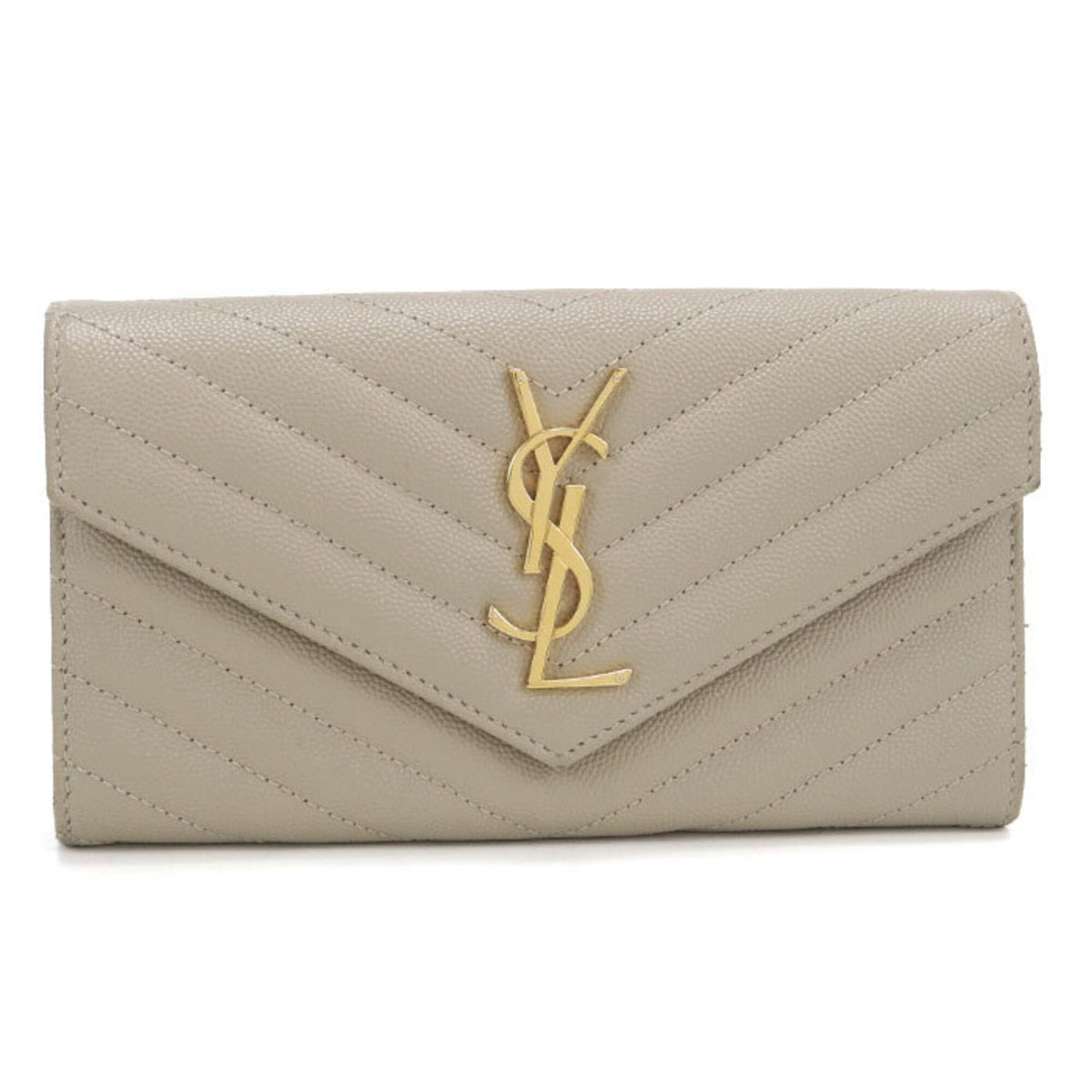 Saint Laurent Beige Leather Long Wallet (Bi-Fold) (Pre-Owned)