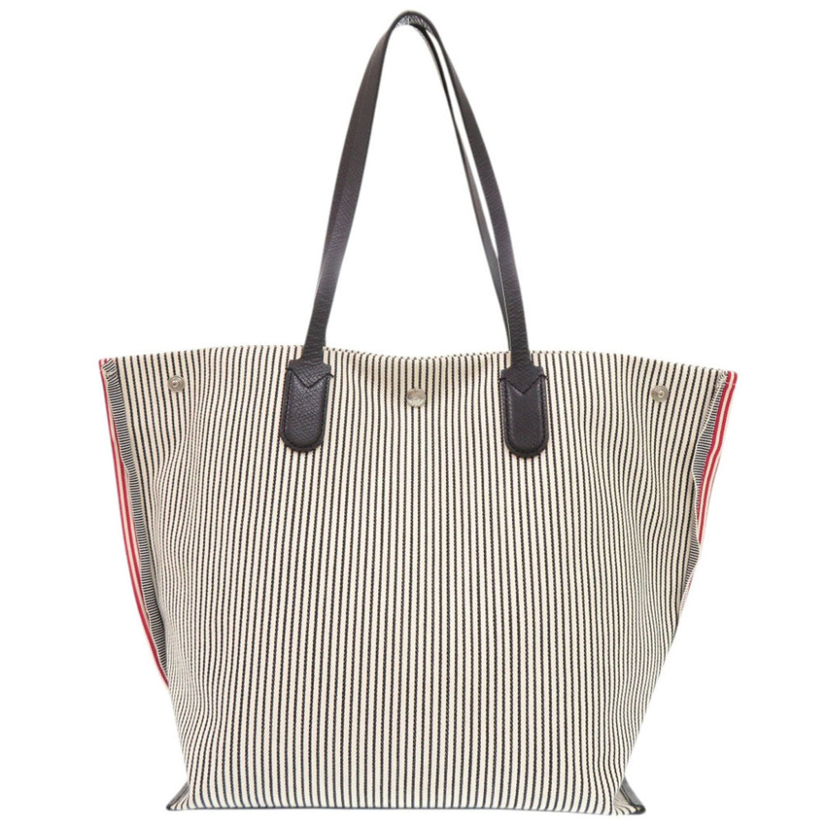 Longchamp Black Ivory Red Color Canvas Leather Tote Bag (Pre-Owned)