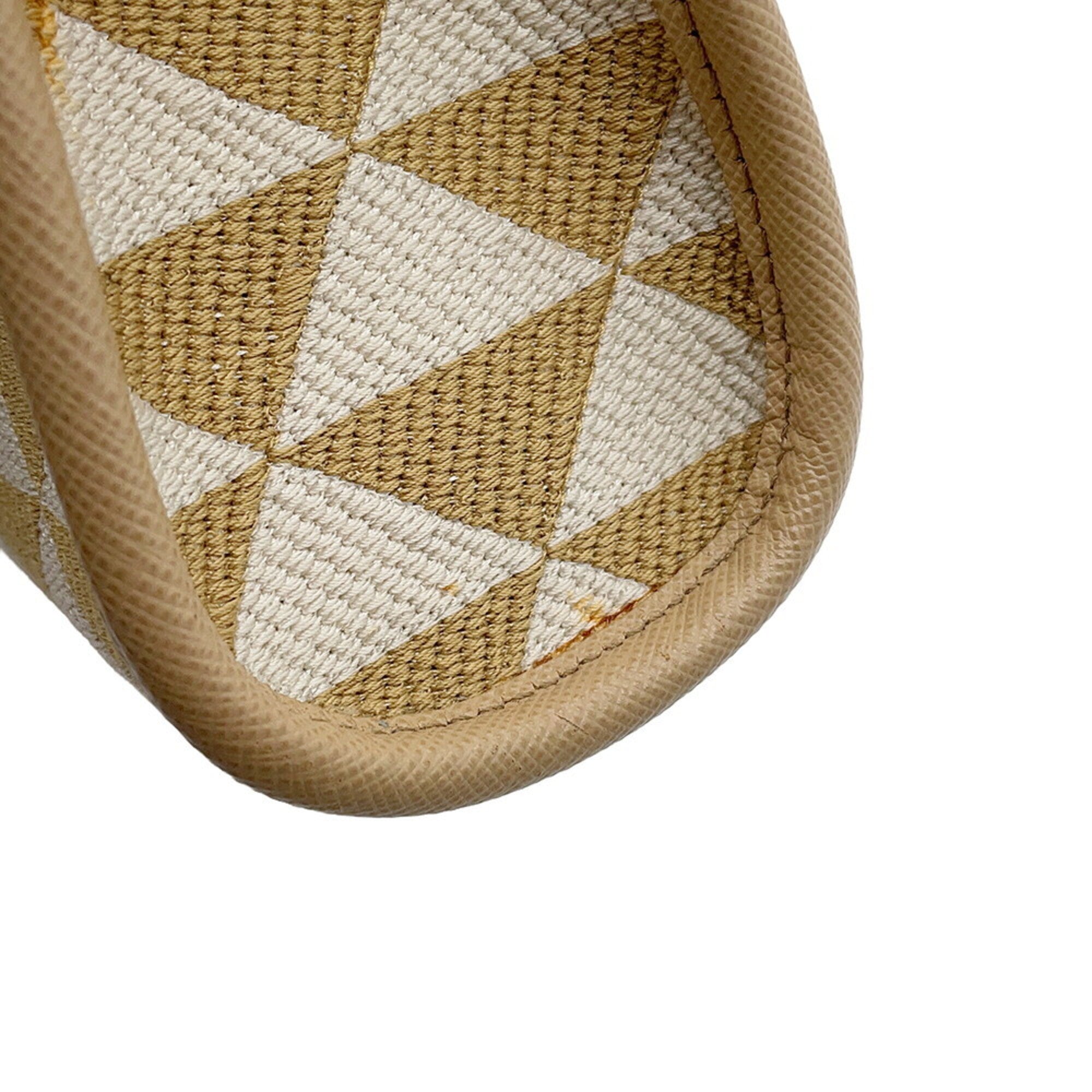 Prada Beige White Canvas Leather Handbag Shoulder Bag (Pre-Owned)
