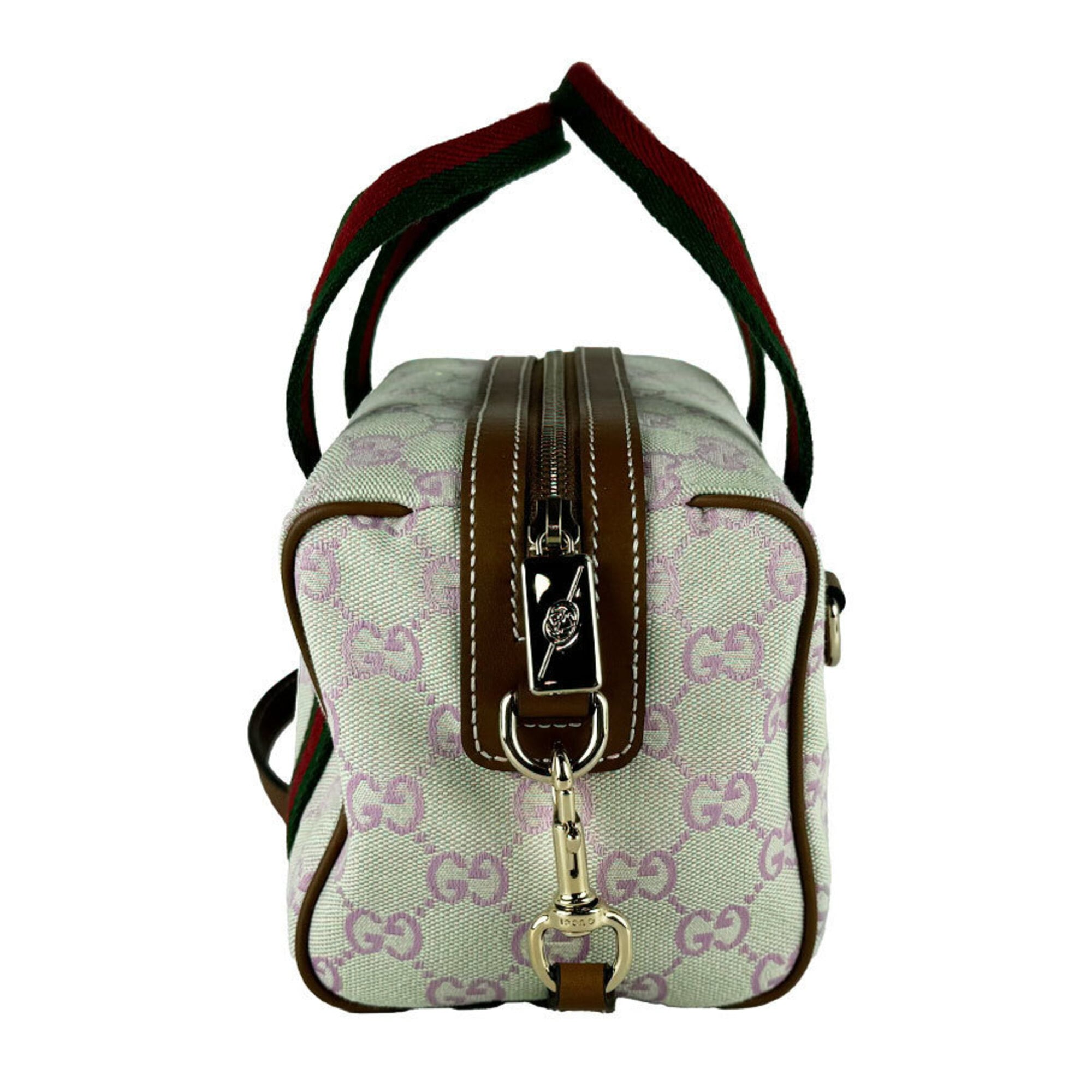 Gucci Brown Green Pink Canvas Leather Handbag Shoulder Bag (Pre-Owned)