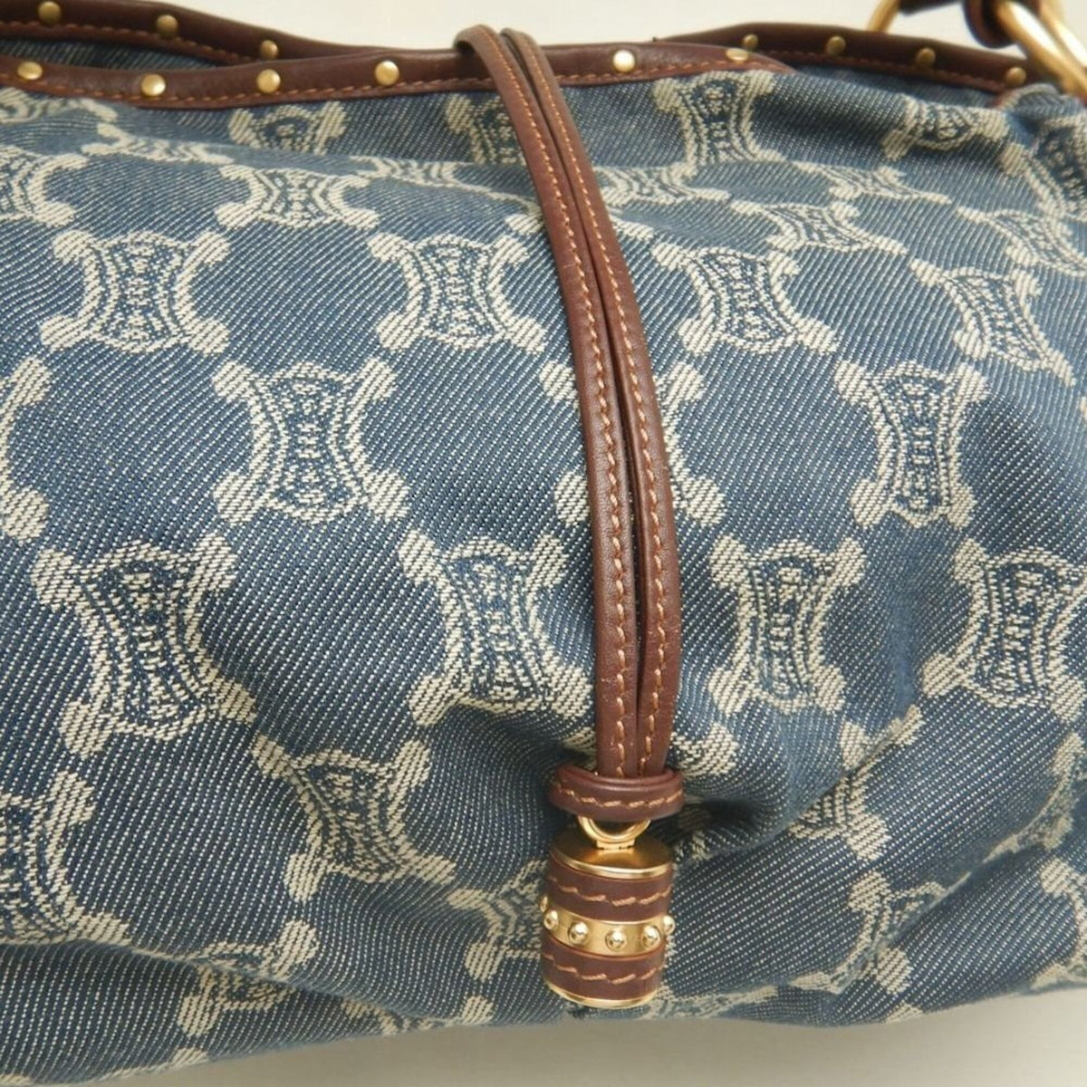 Celine Bittersweet Blue Brown Cotton Denim Leather Handbag (Pre-Owned)