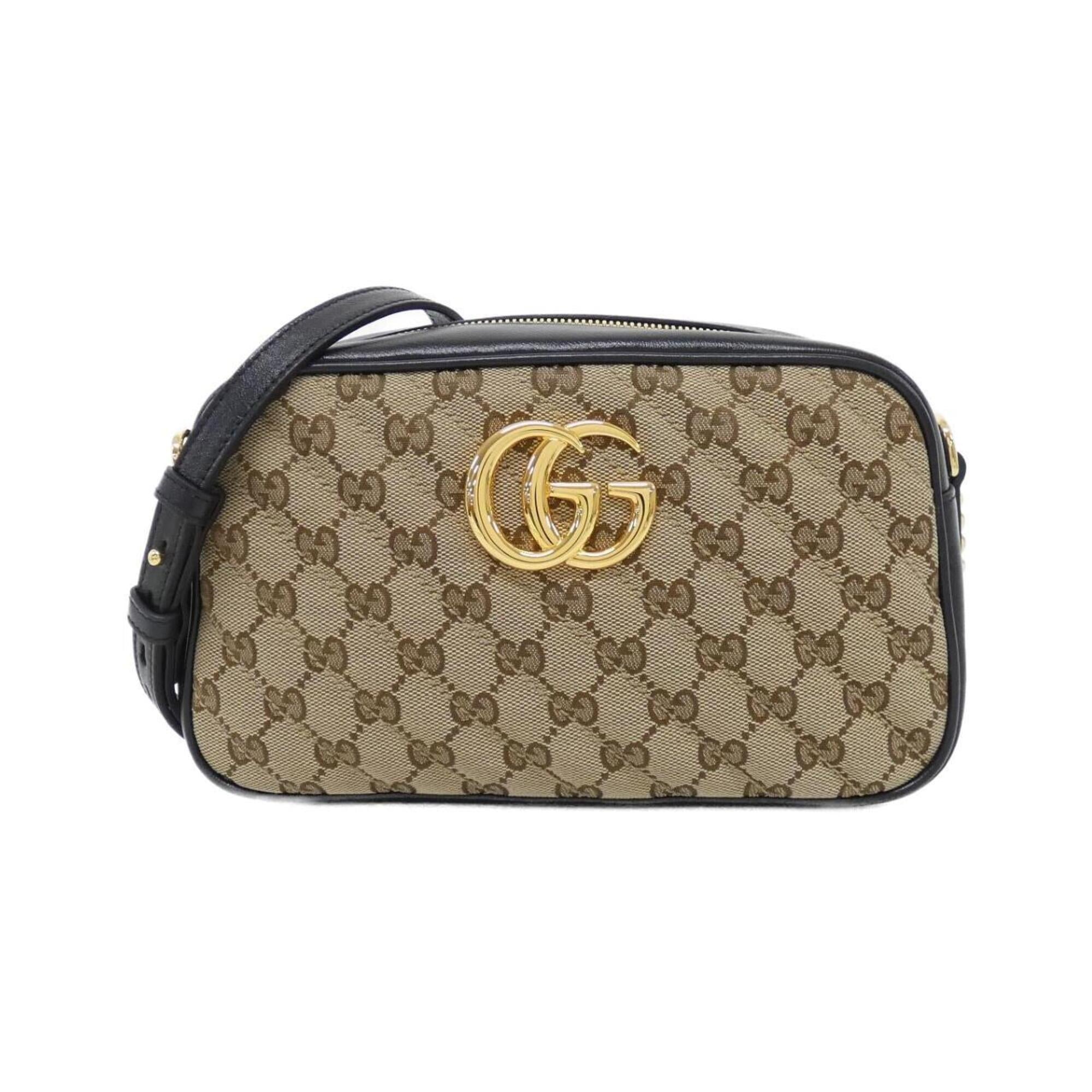 Gucci Beige Black Gg Canvas Leather Shoulder Bag (Pre-Owned)