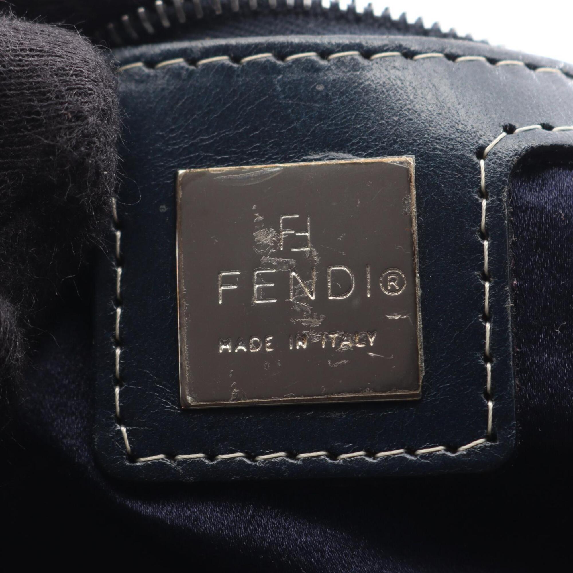 Fendi Gray Navy Canvas Leather Handbag Shoulder Bag (Pre-Owned)