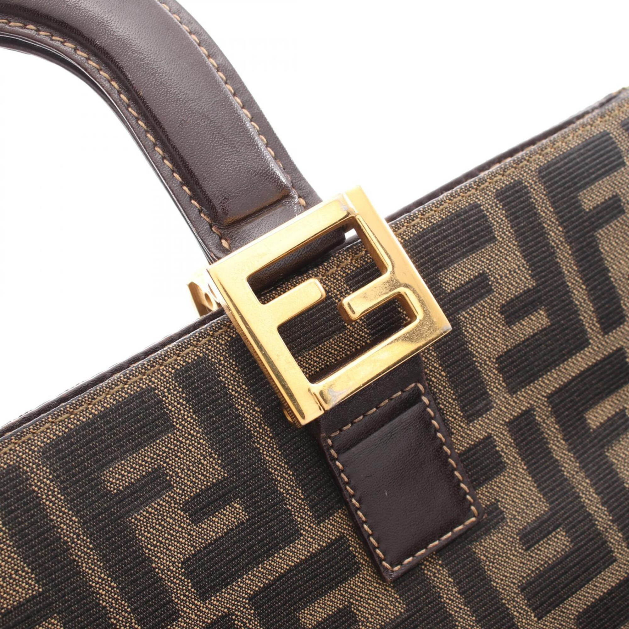 Fendi Zucca Brown Canvas Leather Handbag Tote Bag (Pre-Owned)