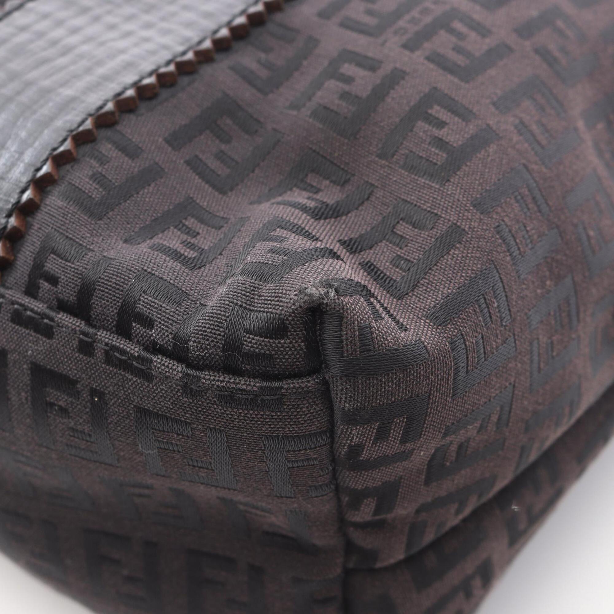 Fendi Black Brown Canvas Leather Handbag Tote Bag (Pre-Owned)