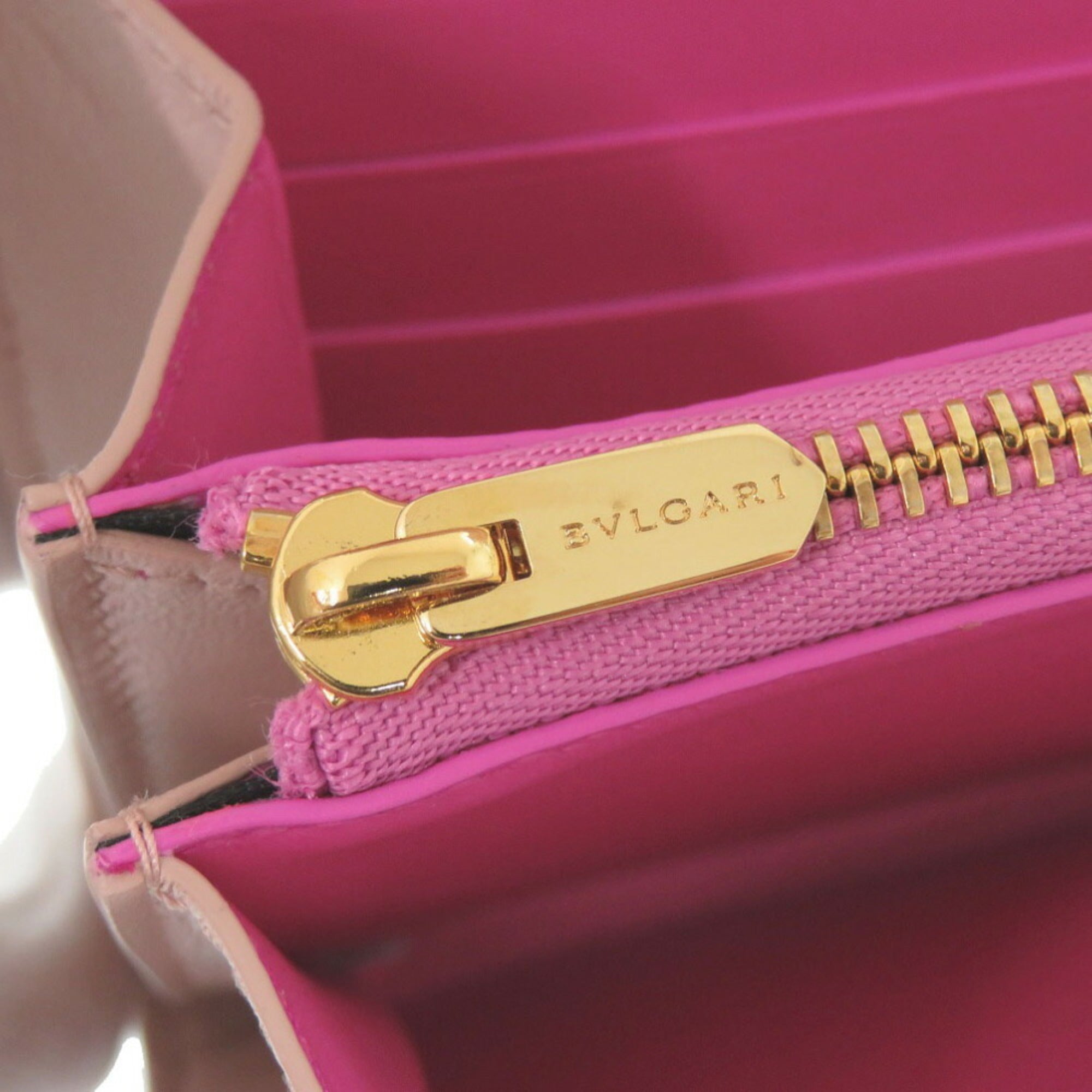 Bvlgari Pink Leather Long Wallet (Bi-Fold) (Pre-Owned)
