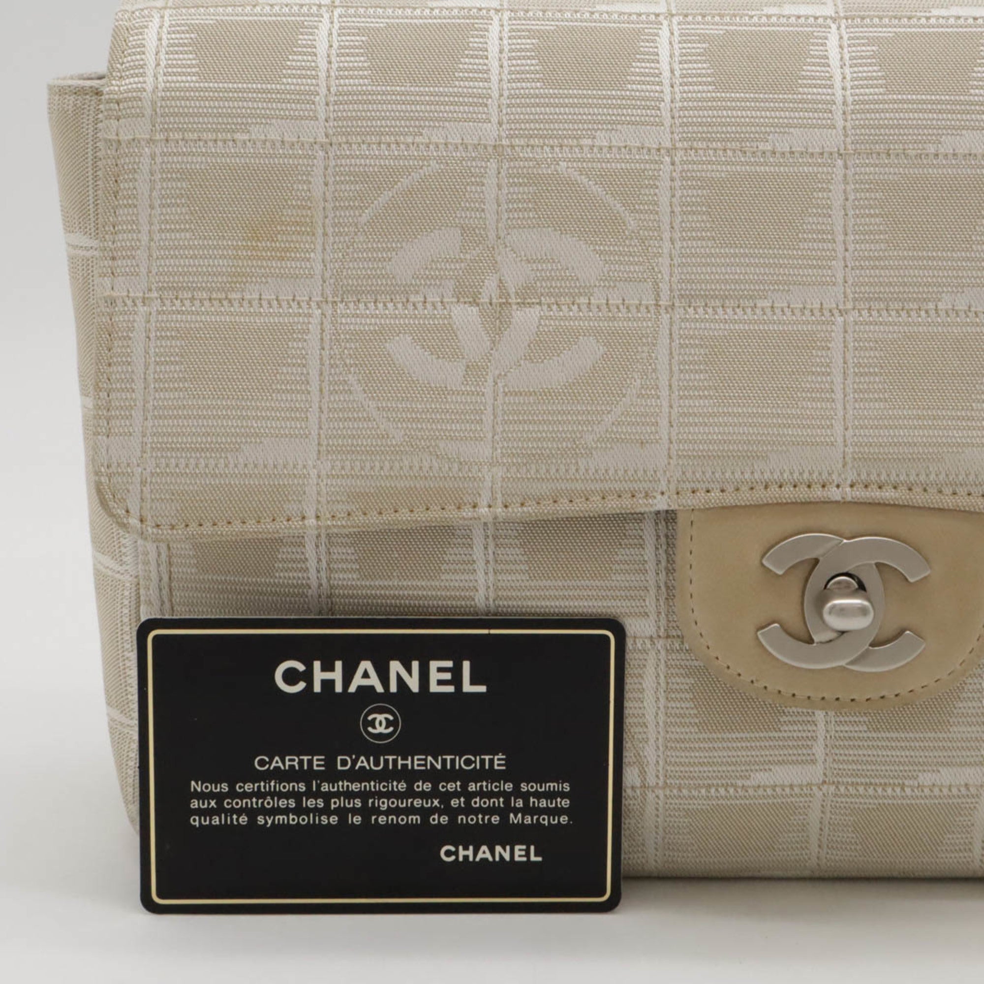 Chanel New Travel Line Beige Jacquard Leather Shoulder Bag (Pre-Owned)