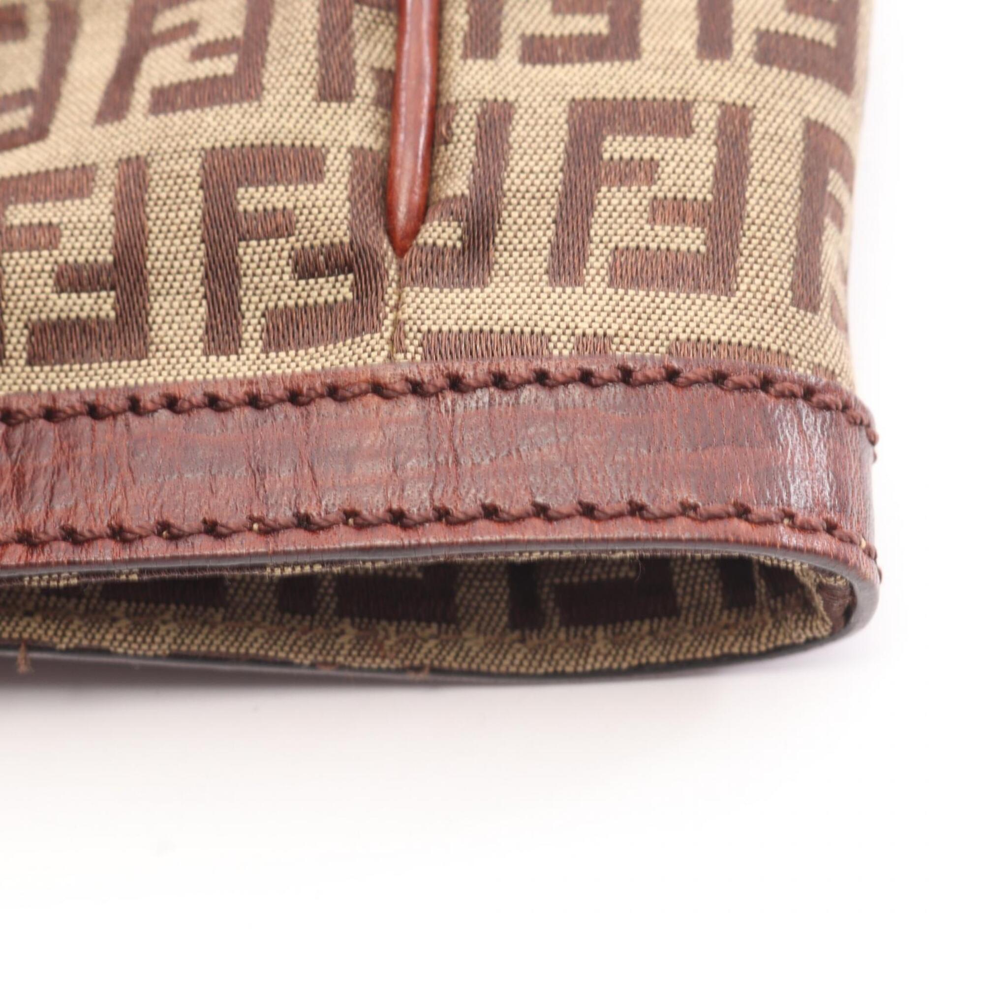 Fendi Beige Brown Canvas Leather Handbag Tote Bag (Pre-Owned)