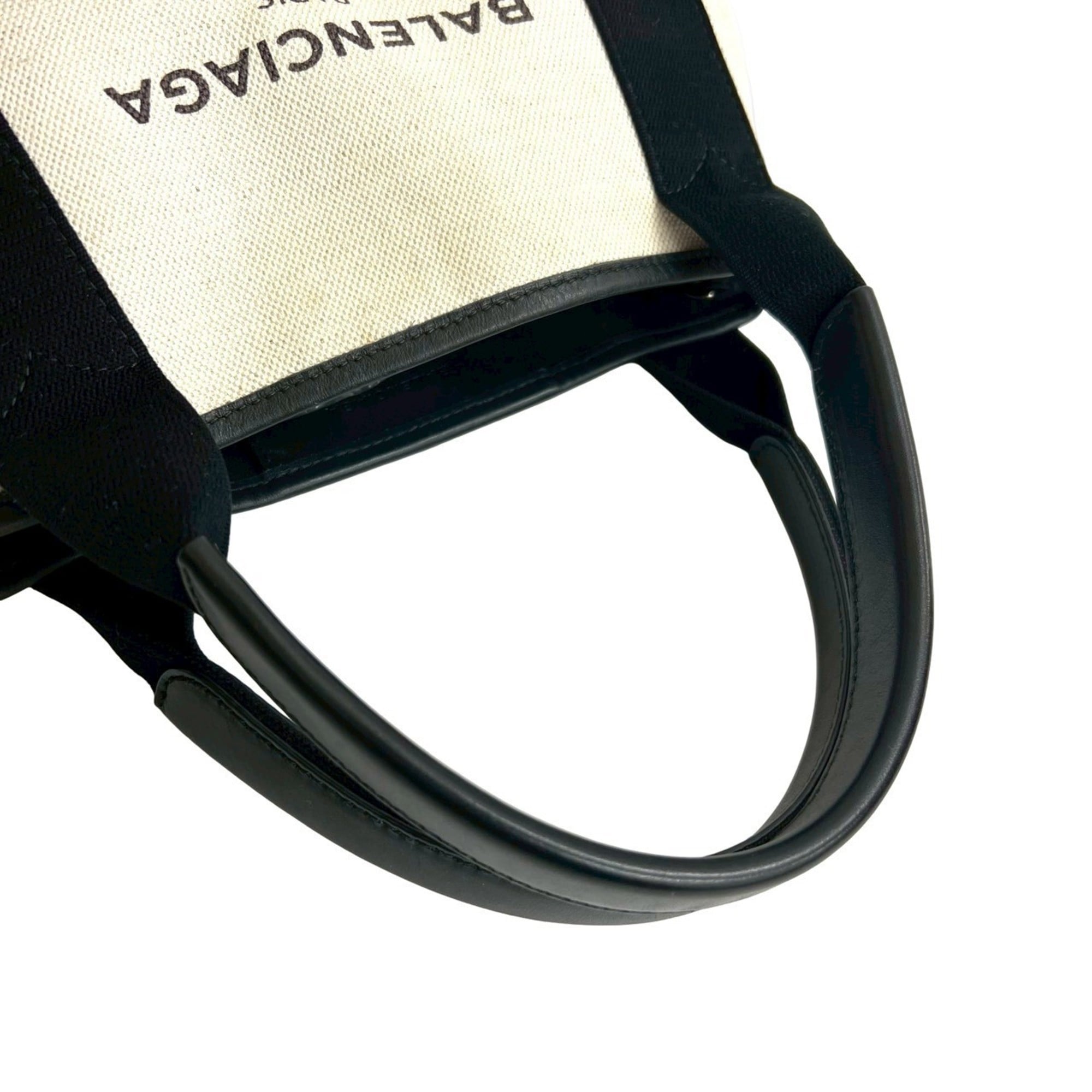 Balenciaga Black Ivory Canvas Leather Handbag Pouch Shoulder Bag (Pre-Owned)