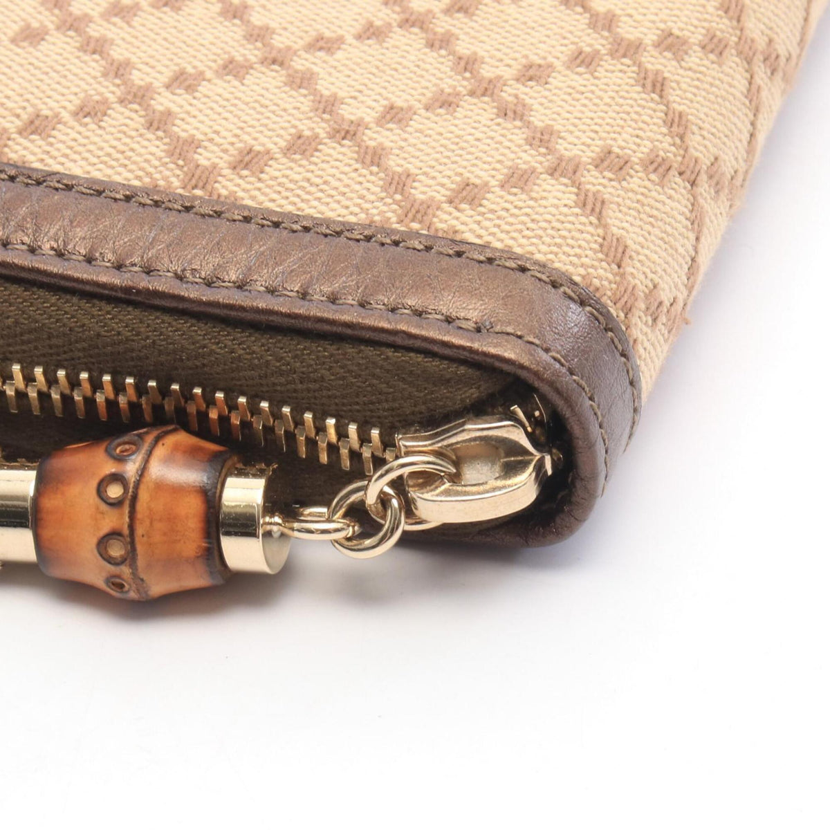 Gucci Beige Brown Canvas Leather Long Wallet (Bi-Fold) (Pre-Owned)