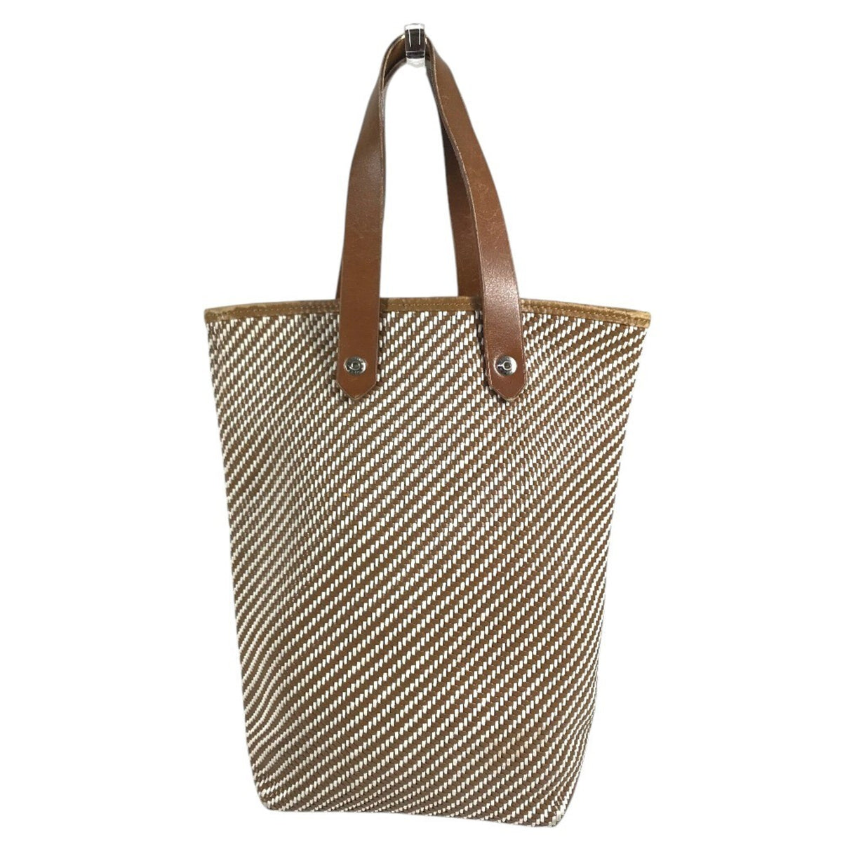 Hermes Brown Leather Canvas Handbag Tote Bag (Pre-Owned)