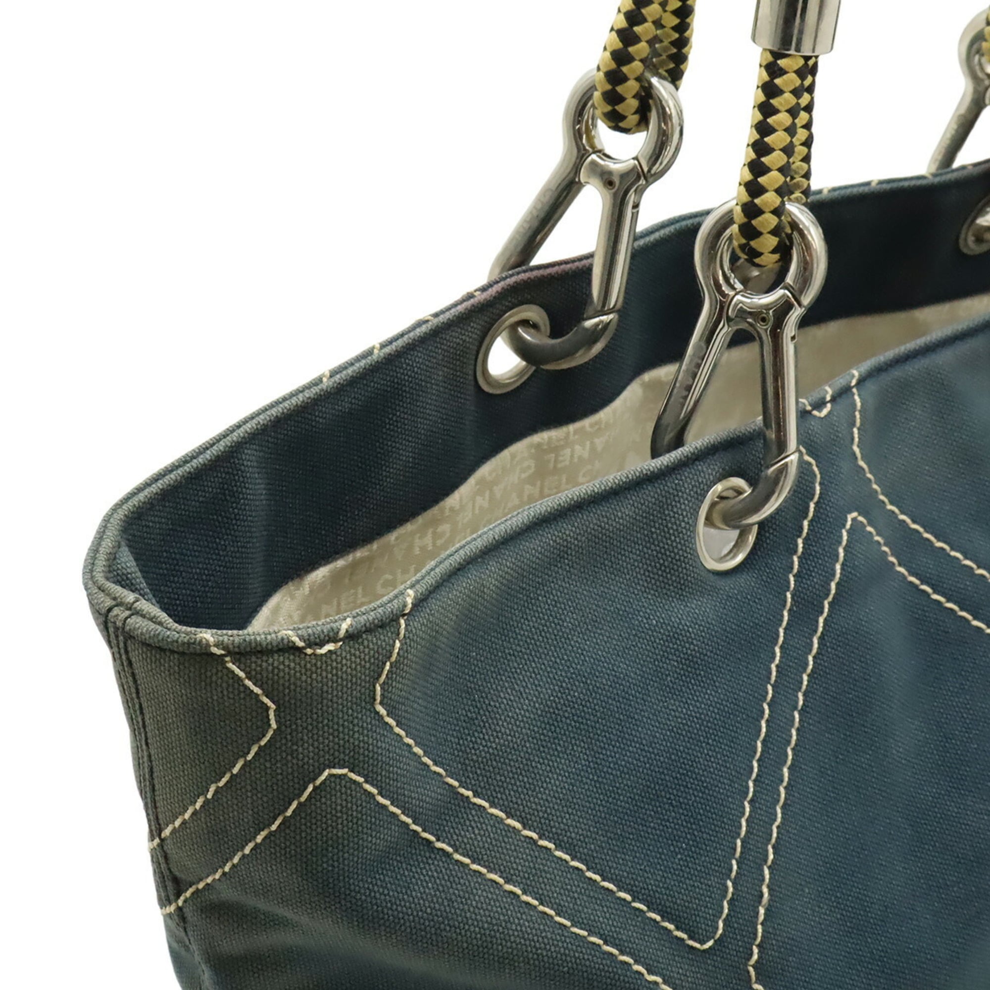 Chanel No.5 Black Navy Canvas Leather Shoulder Bag Tote Bag (Pre-Owned)