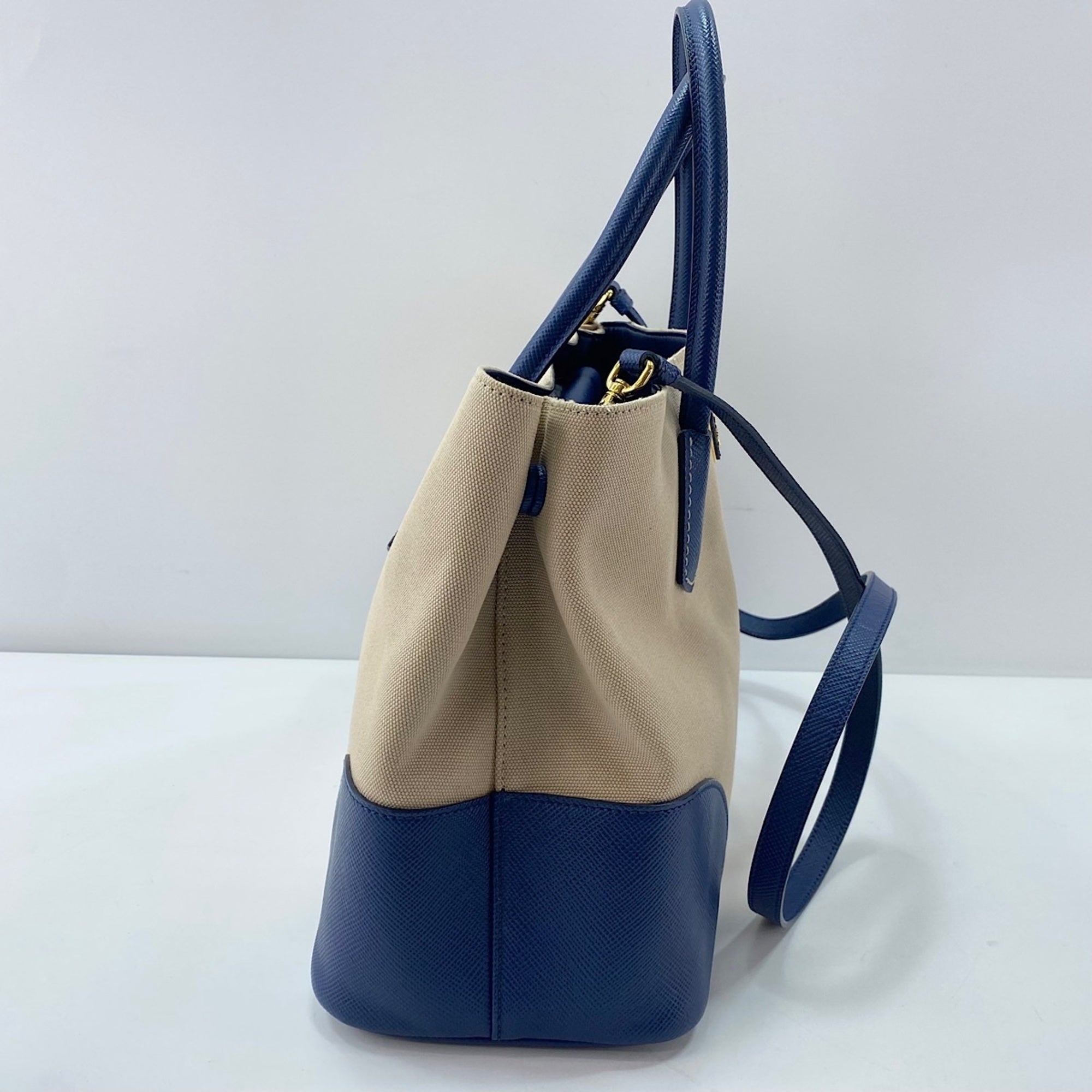 Prada Saffiano Beige Canvas Handbag (Pre-Owned)