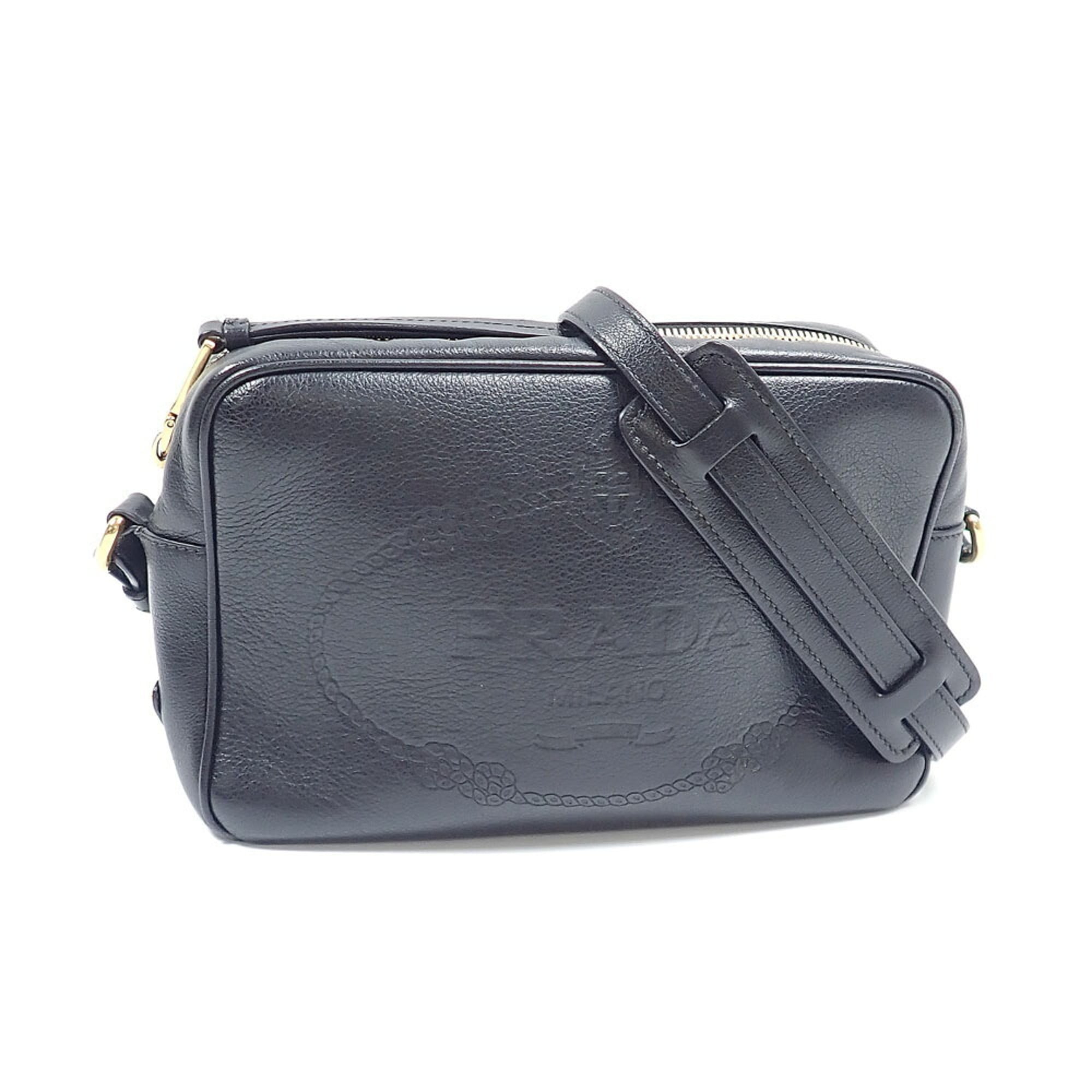 Prada Black Gray Leather Shoulder Bag (Pre-Owned)