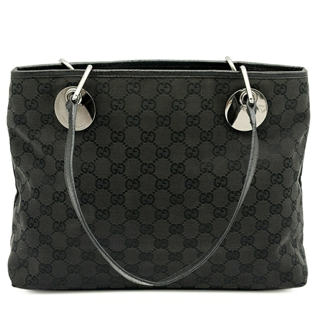 Gucci Gg Canvas Black Gg Canvas Leather Tote Bag (Pre-Owned)