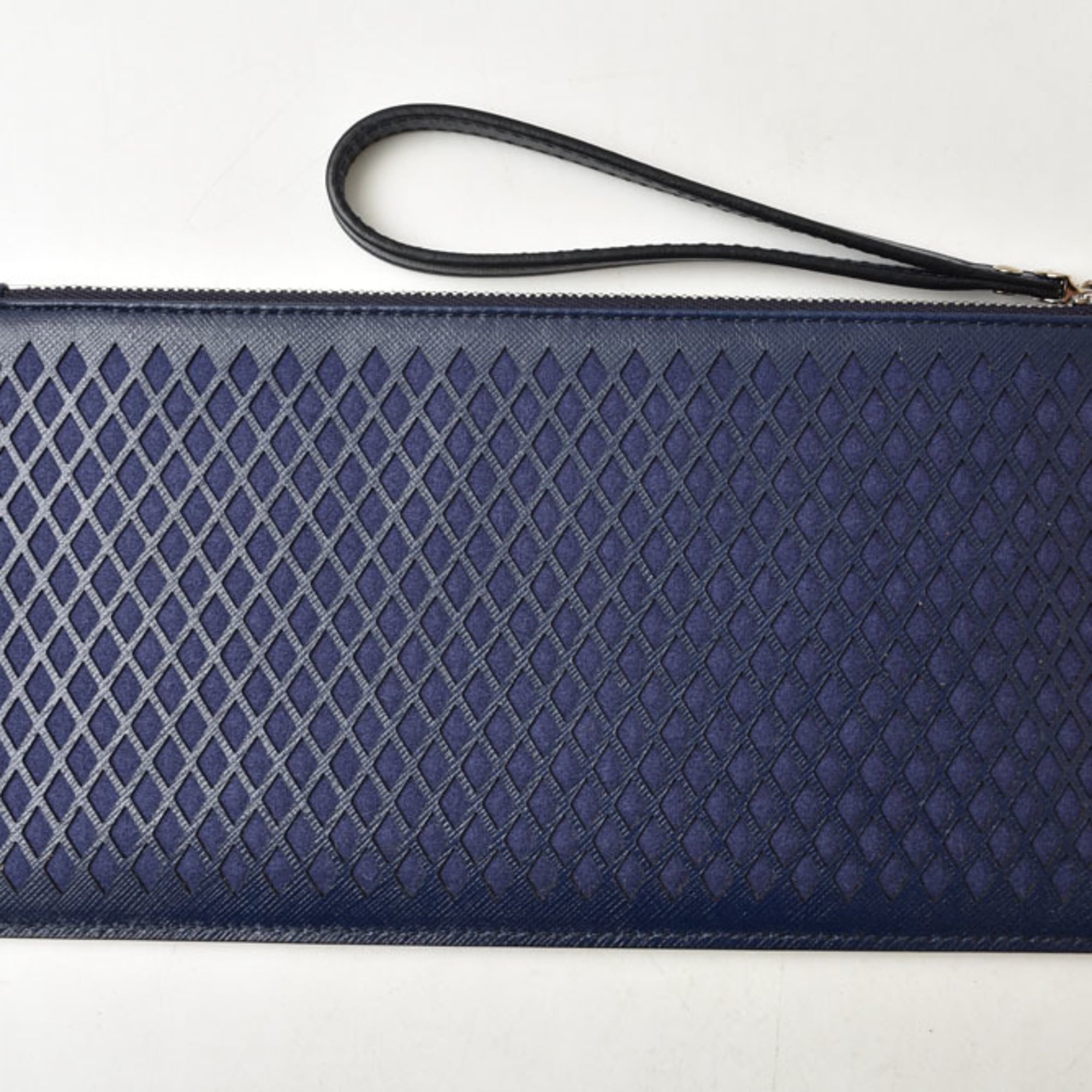 Salvatore Ferragamo Navy Leather Clutch Bag Pouch (Pre-Owned)