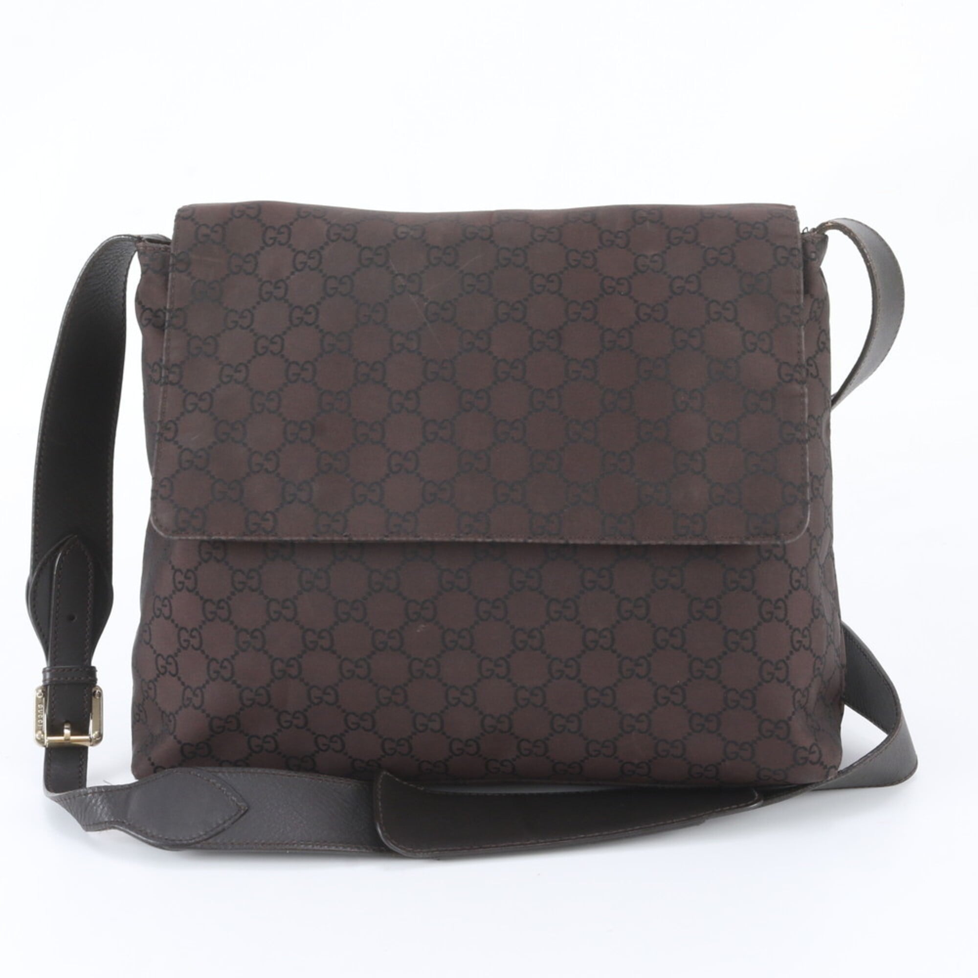 Gucci Brown Leather Nylon Messenger Bag Shoulder Bag (Pre-Owned)