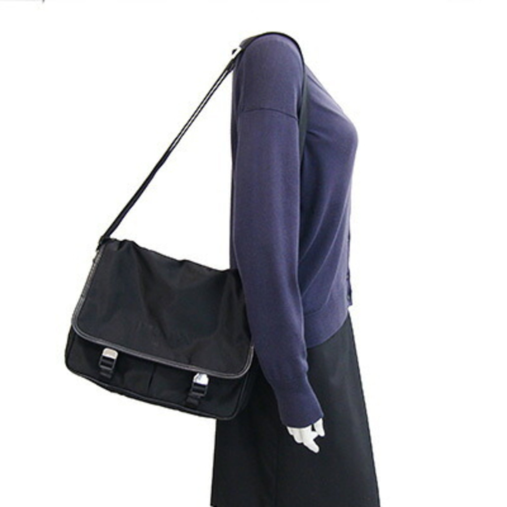 Prada Black White Nylon Shoulder Bag (Pre-Owned)