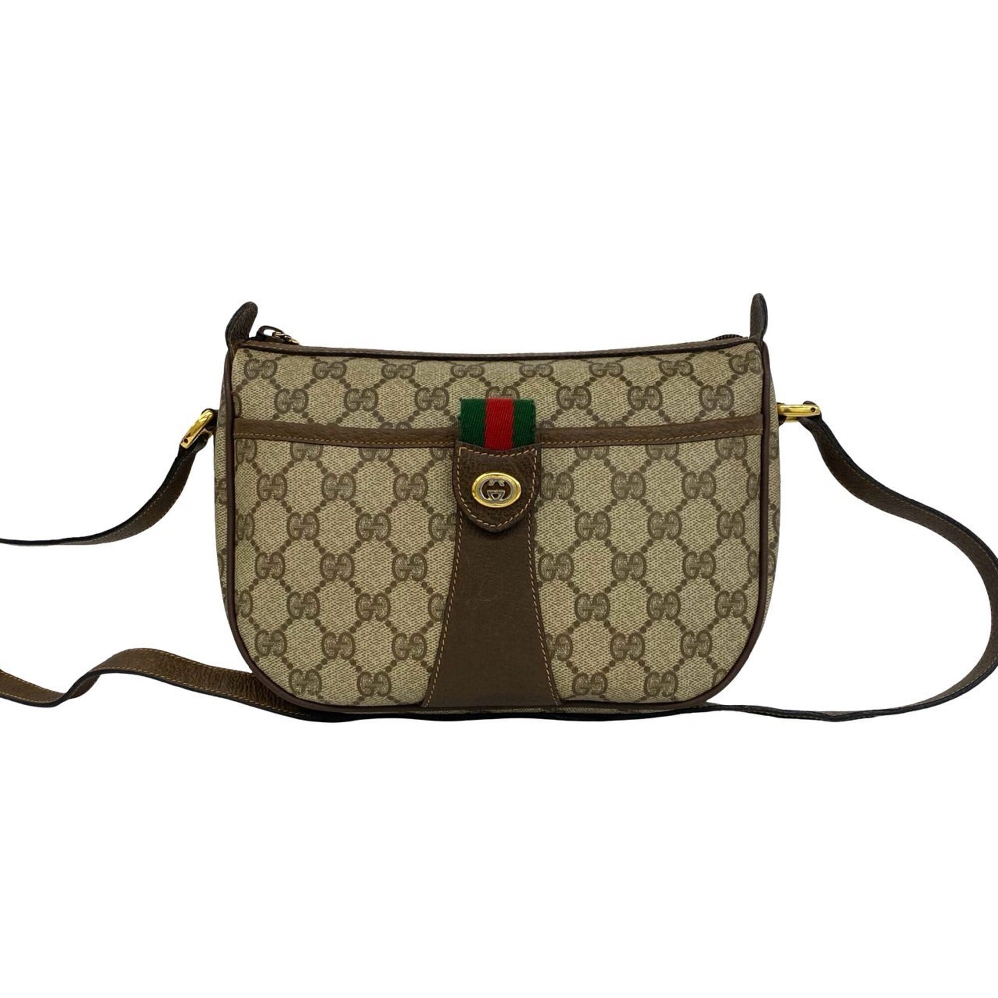 Gucci Brown Green Red Color Leather Pvc Shoulder Bag (Pre-Owned)