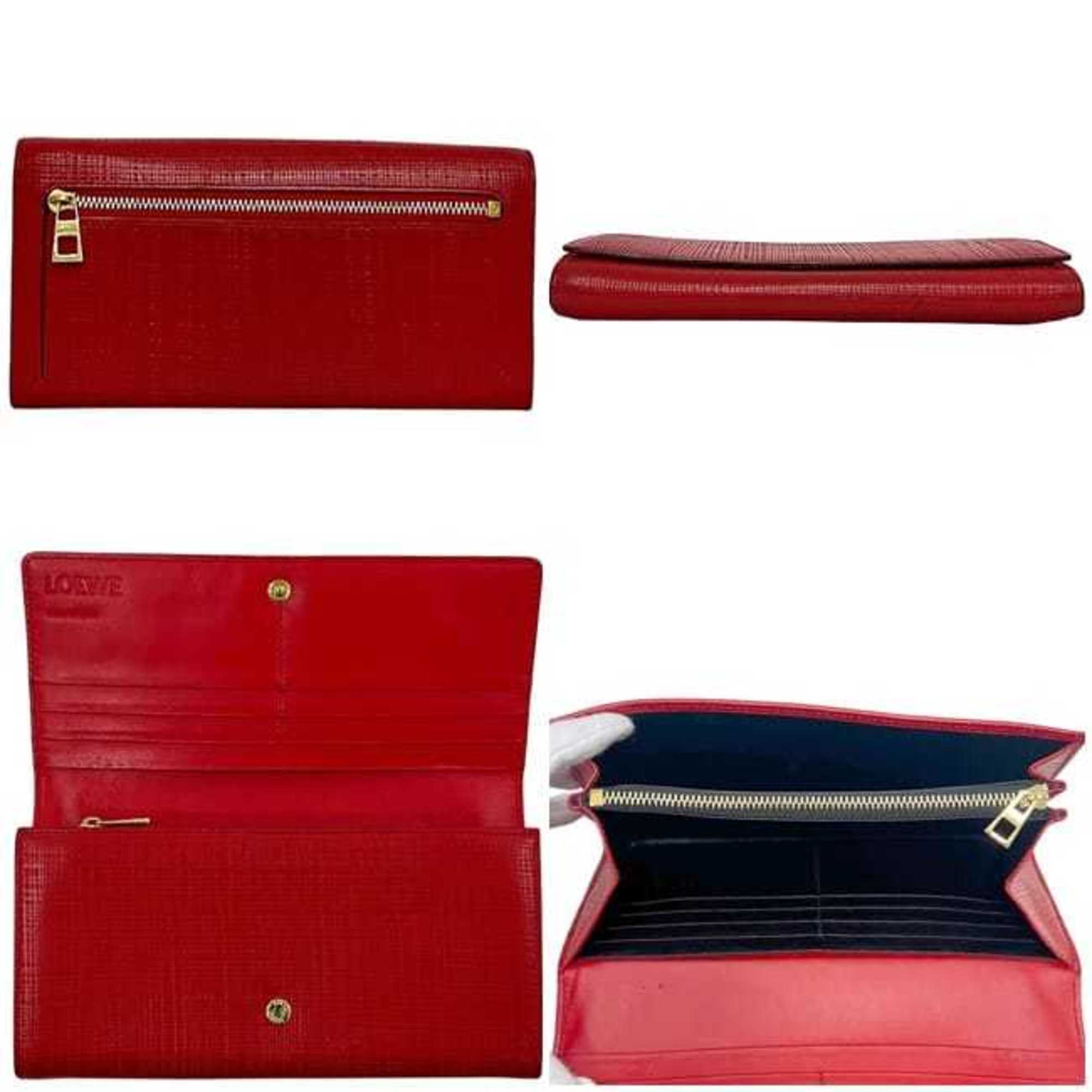 Loewe Red Color Leather Long Wallet (Bi-Fold) (Pre-Owned)