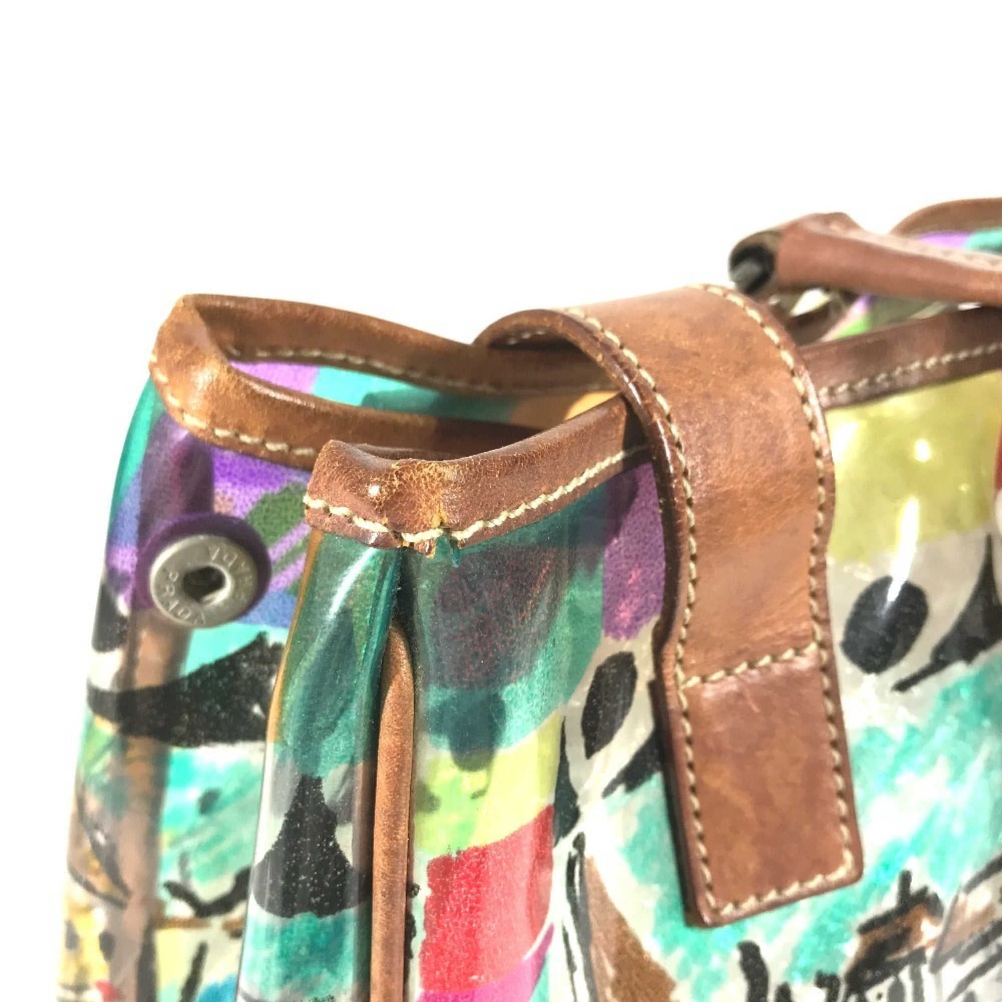 Prada Multi-Color Vinyl Shoulder Bag Tote Bag (Pre-Owned)