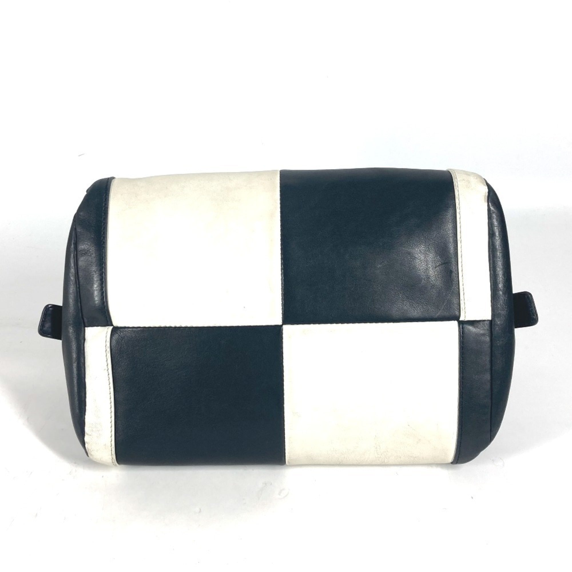 Chanel Black White Leather Boston Bag Shoulder Bag (Pre-Owned)