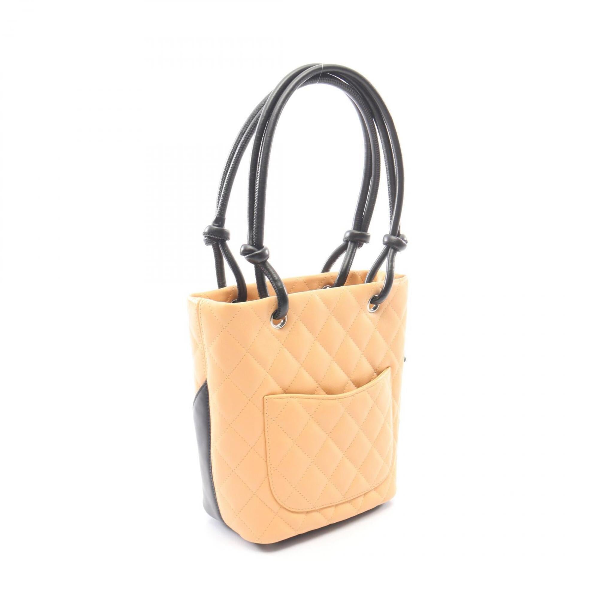 Chanel Beige Black Leather Handbag Tote Bag (Pre-Owned)