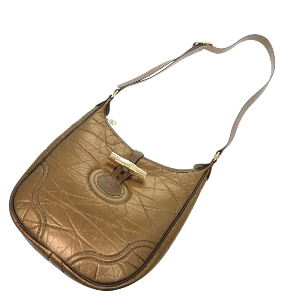 Longchamp Bronze Brown Leather Shoulder Bag (Pre-Owned)