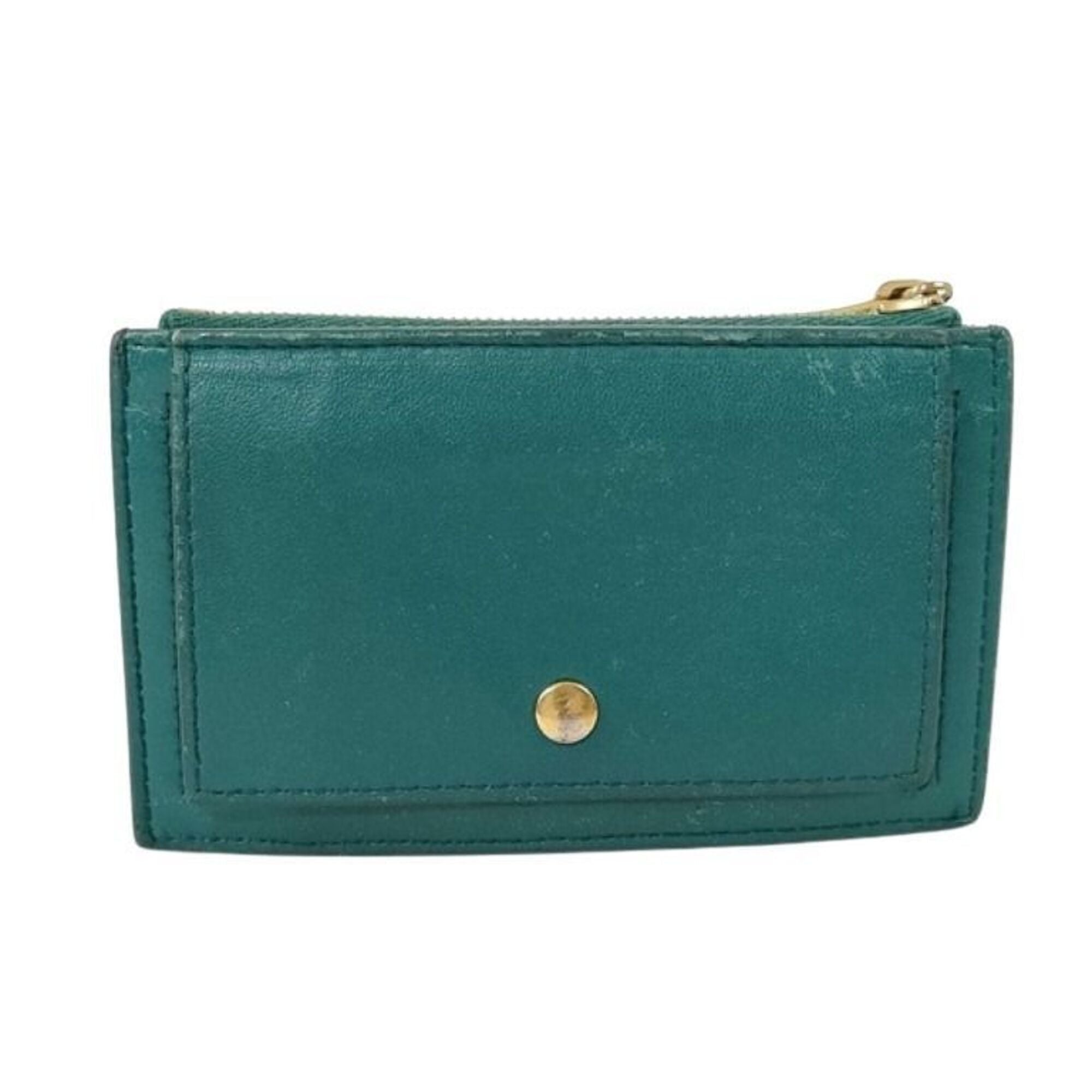 Bottega Veneta Intrecciato Green Leather Coin Purse/Coin Case (Pre-Owned)