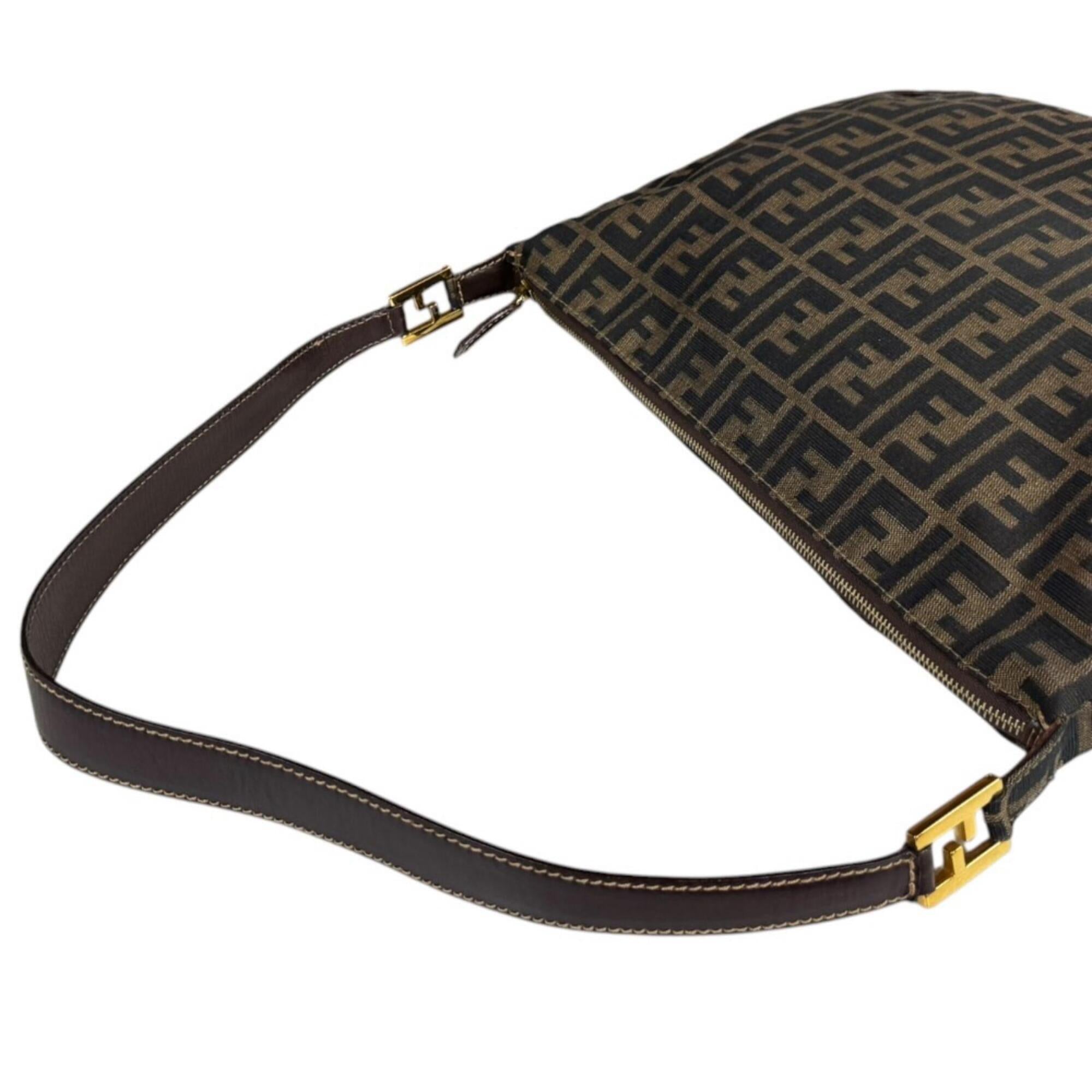 Fendi Zucca Black Brown Canvas Leather Handbag Shoulder Bag (Pre-Owned)