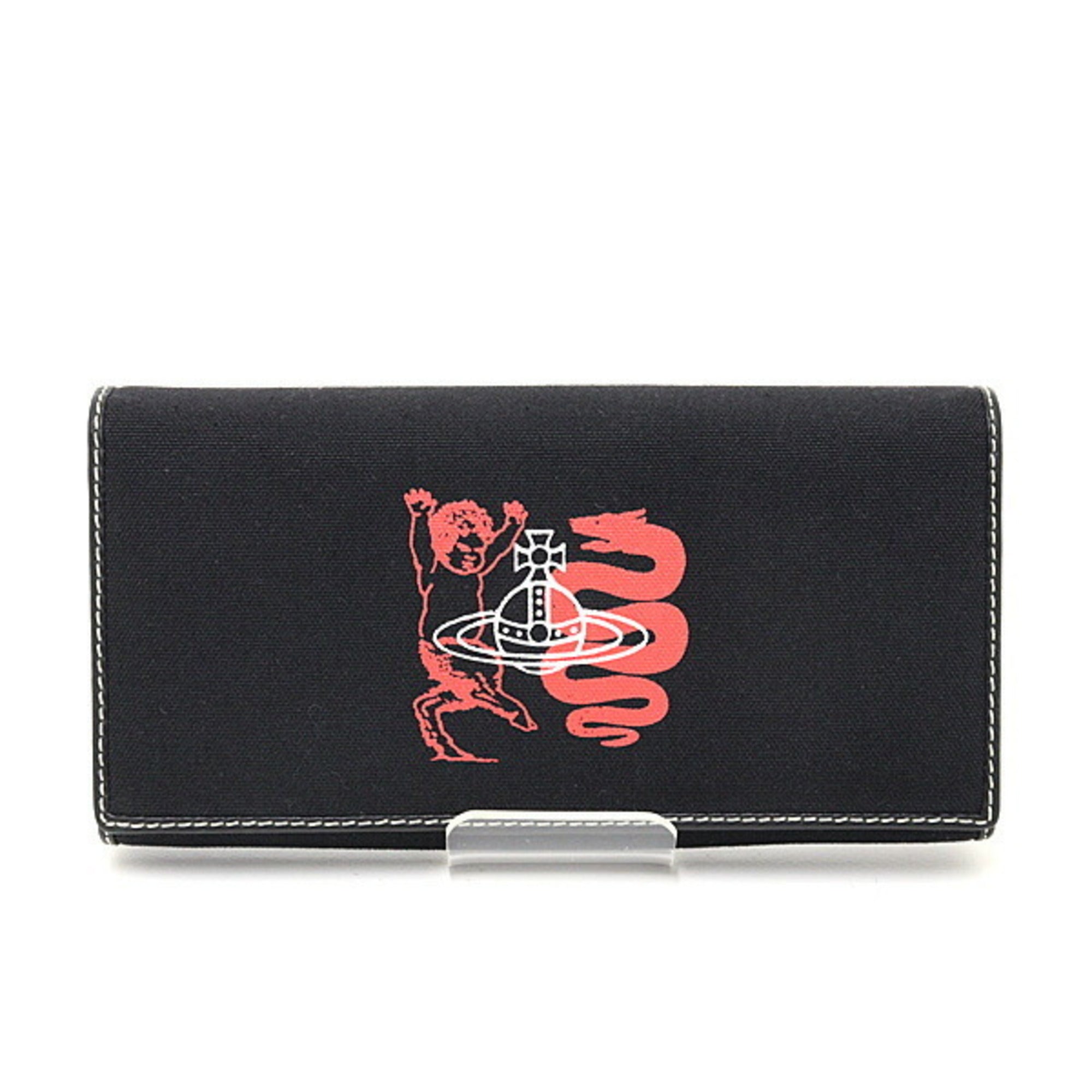 Vivienne Westwood Black Red Color White Canvas Leather Long Wallet (Bi-Fold) (Pre-Owned)