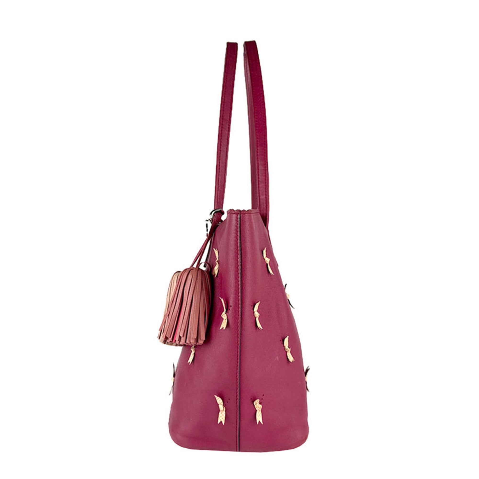 Loewe Red Color Wine Leather Handbag Tote Bag (Pre-Owned)